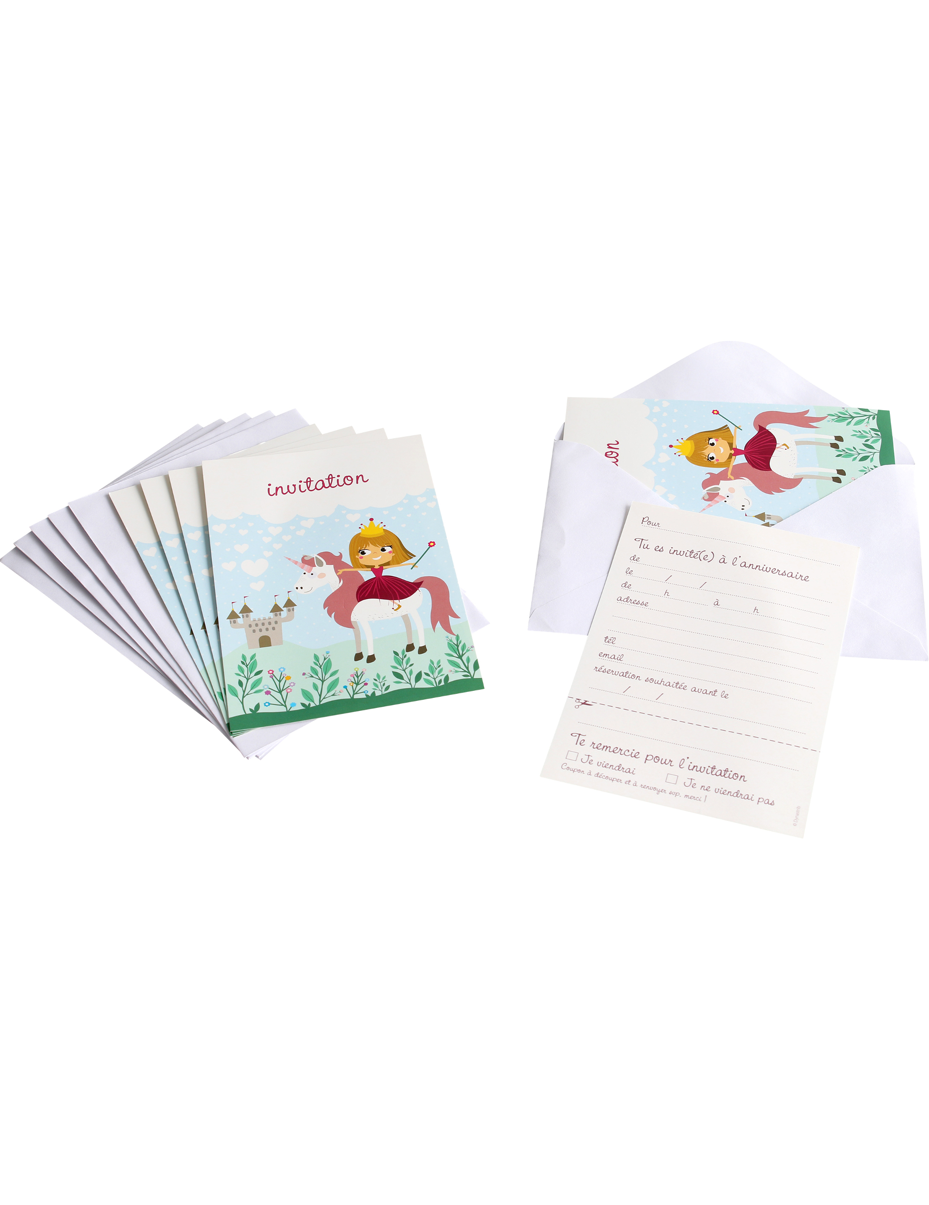 6 Cartons d'invitation avec enveloppes princesse 10 x 15 cm