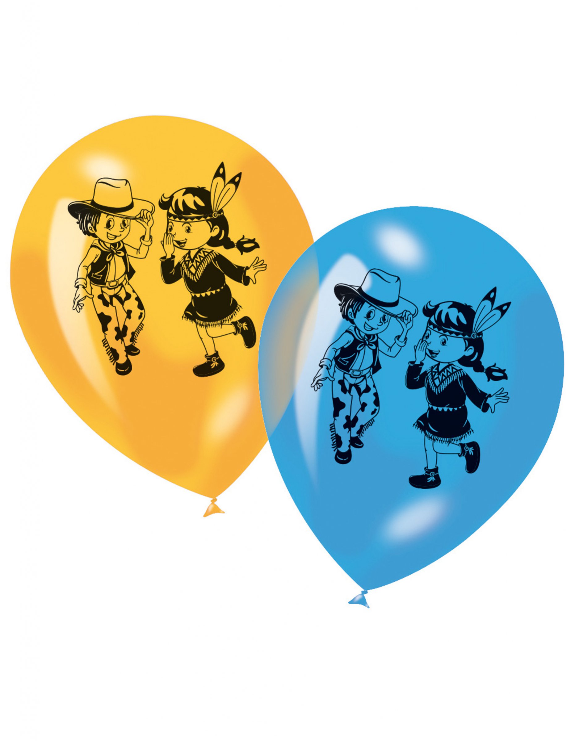 6 Ballons en latex cow-boy et indien 30 cm