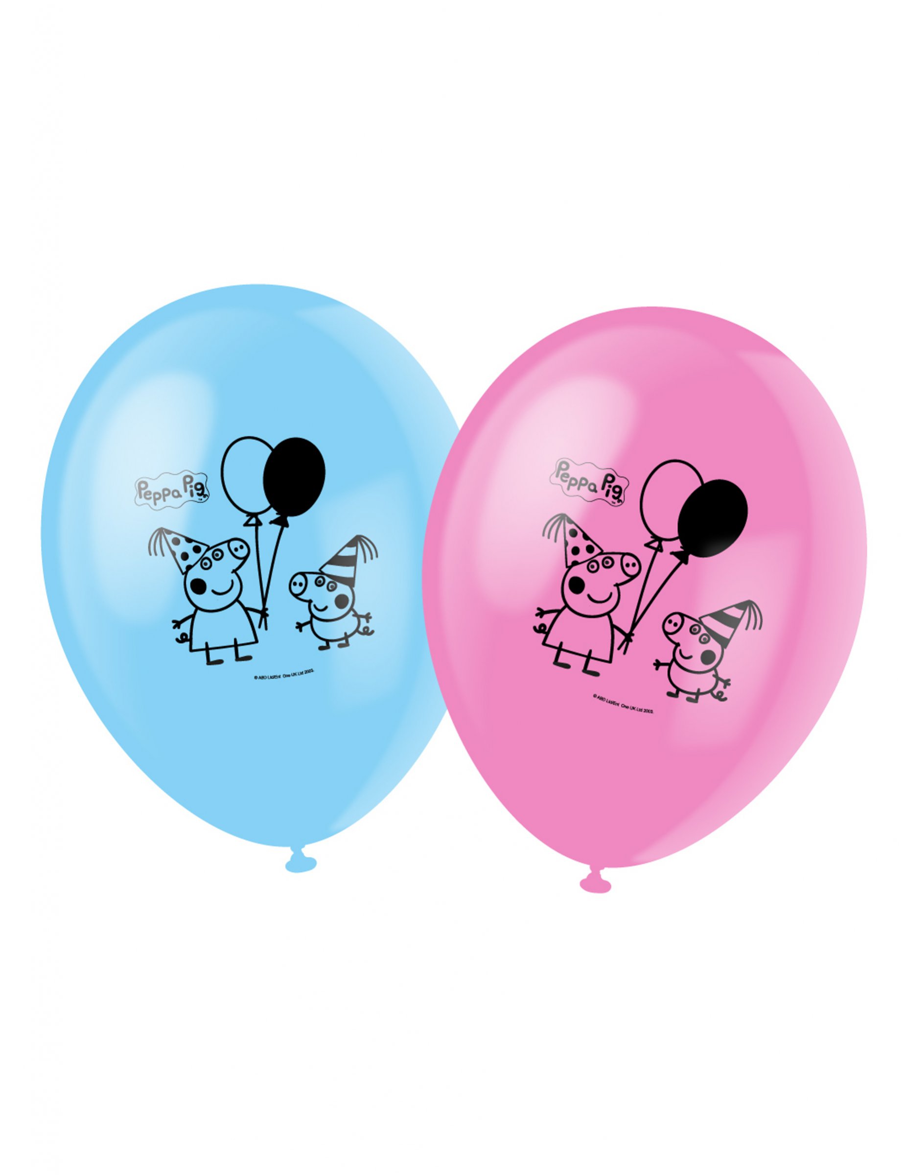 6 Ballons en latex Peppa Pig  bleus et roses 30 cm