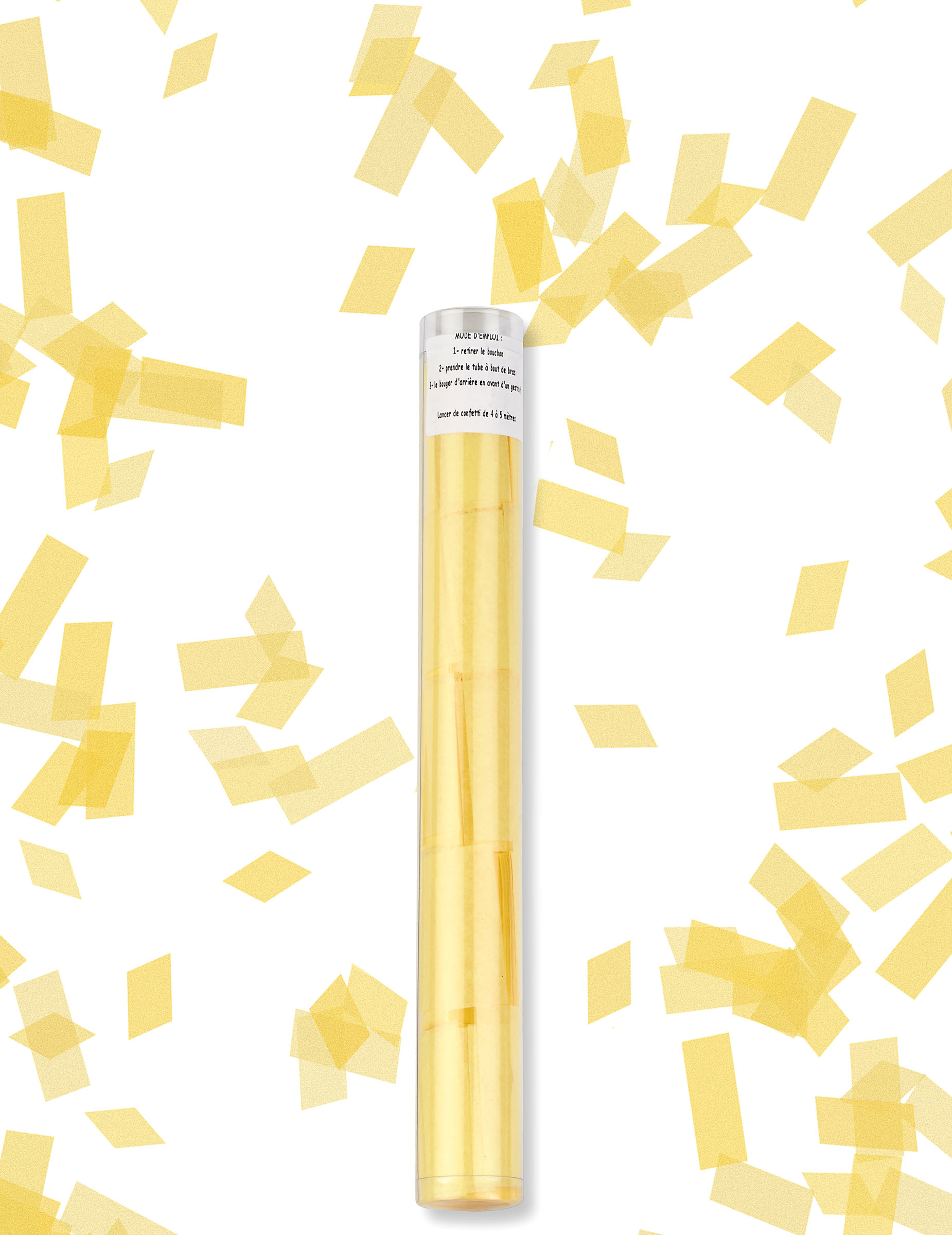 Tube lanceur de confettis rectangle jaune 27 cm