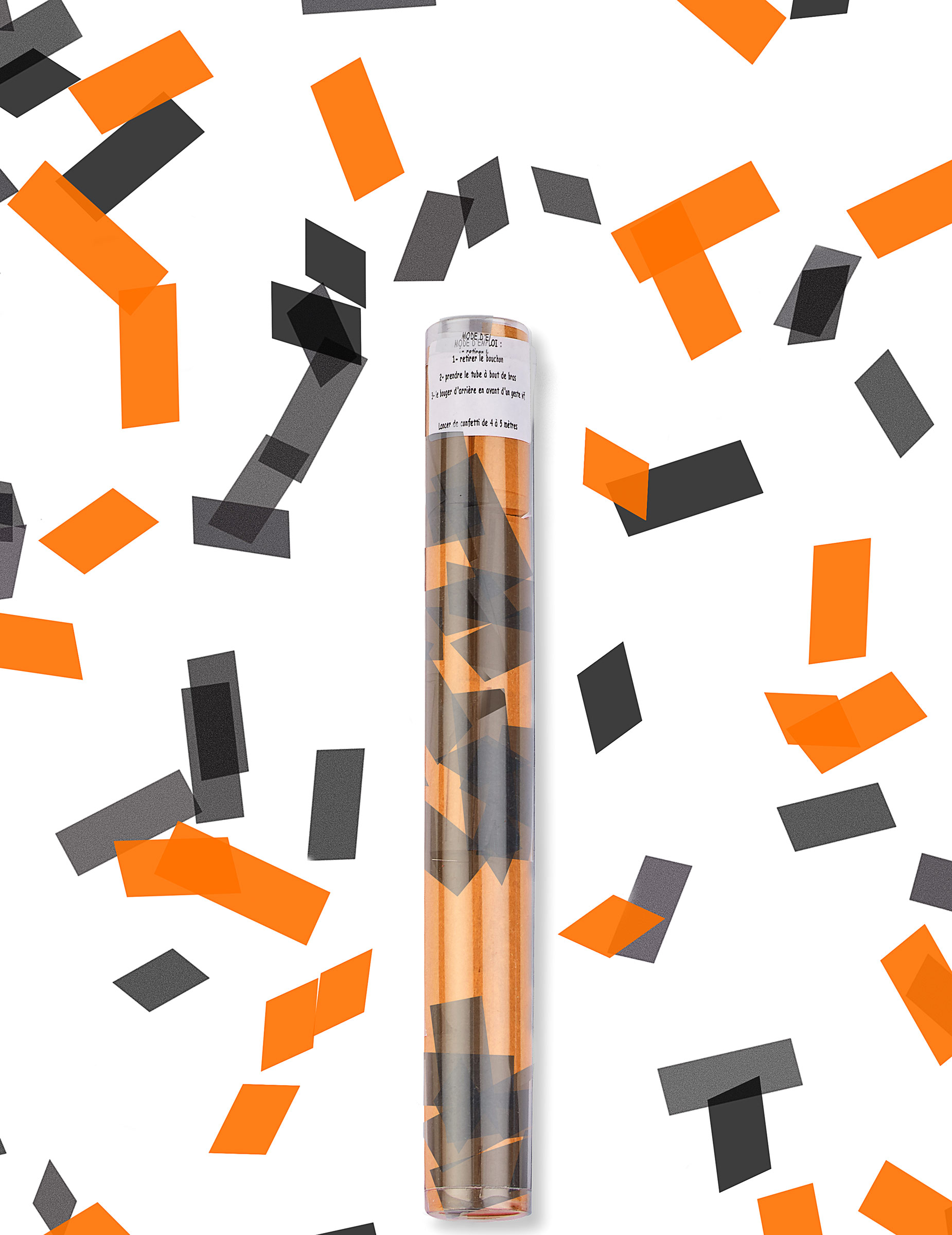 Canon à confettis rectangle noir et orange 27 cm