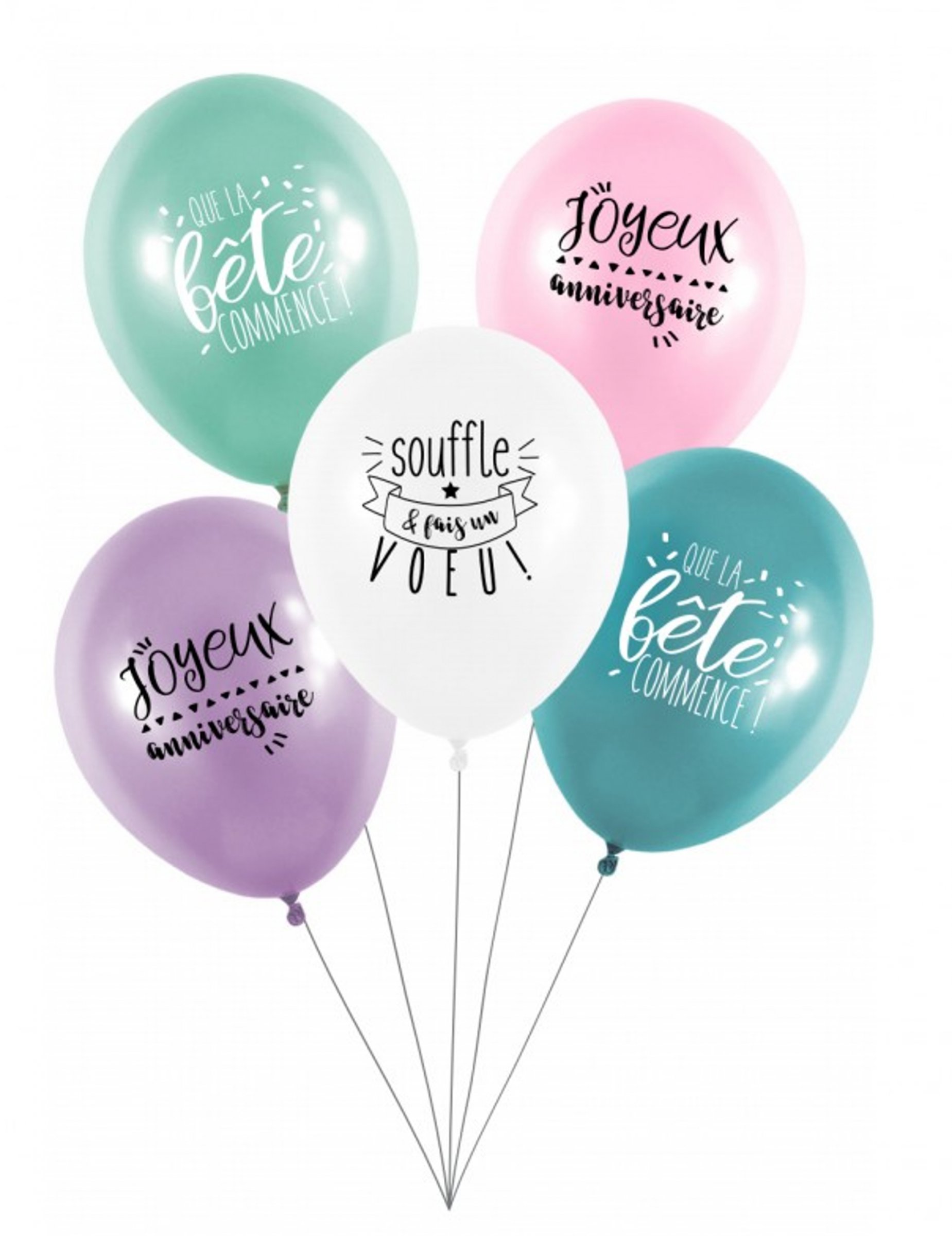 5 Ballons latex biodégradable Fais un voeu 27 cm