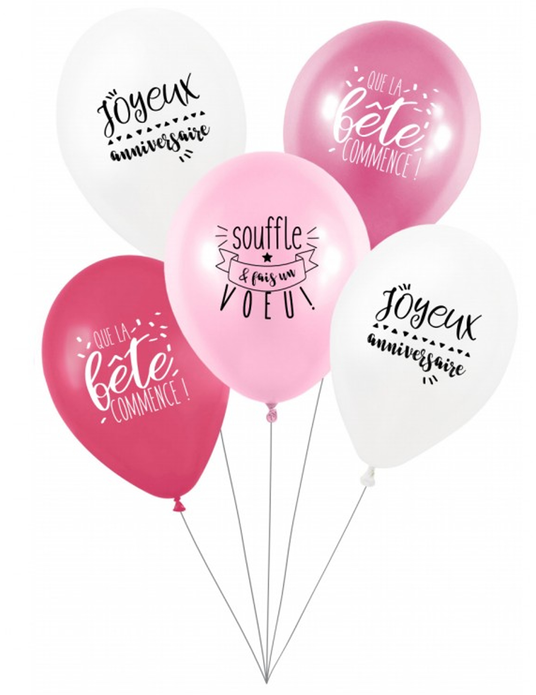 5 Ballons latex Fais un voeu en rose 27 cm