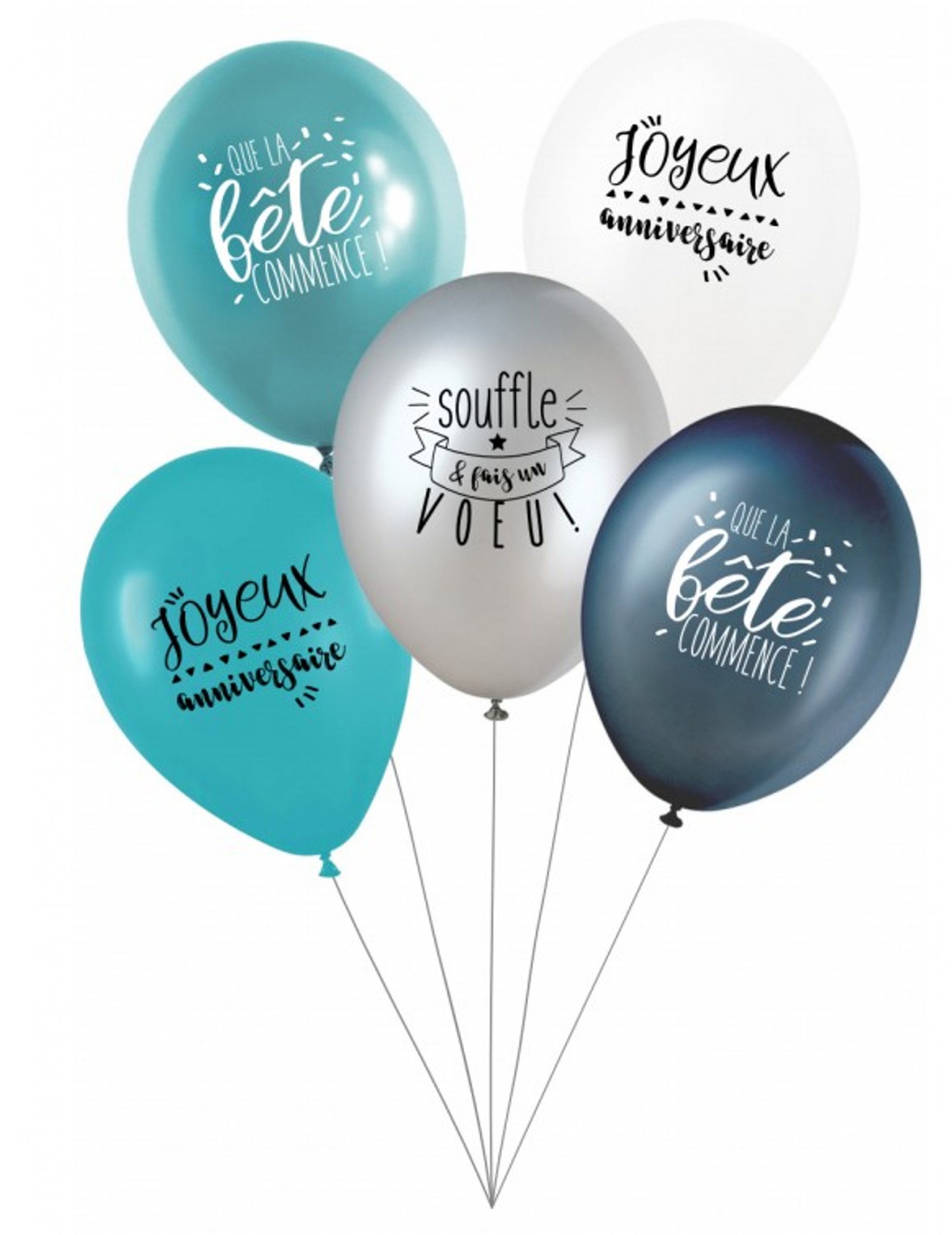 5 Ballons latex biodégradable Fais un voeu en bleu 27 cm