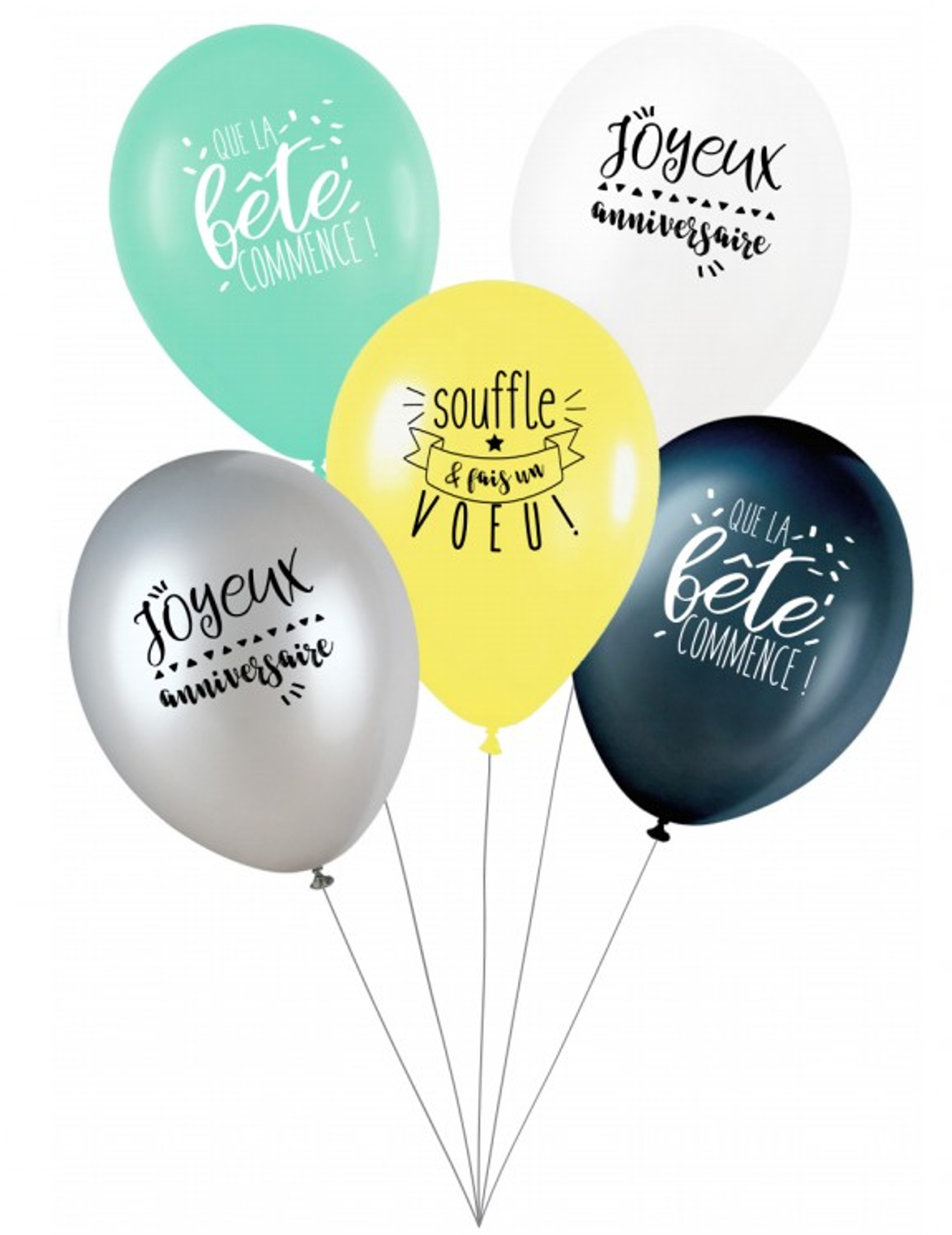 5 Ballons latex Souffle et Fais un voeu27 cm