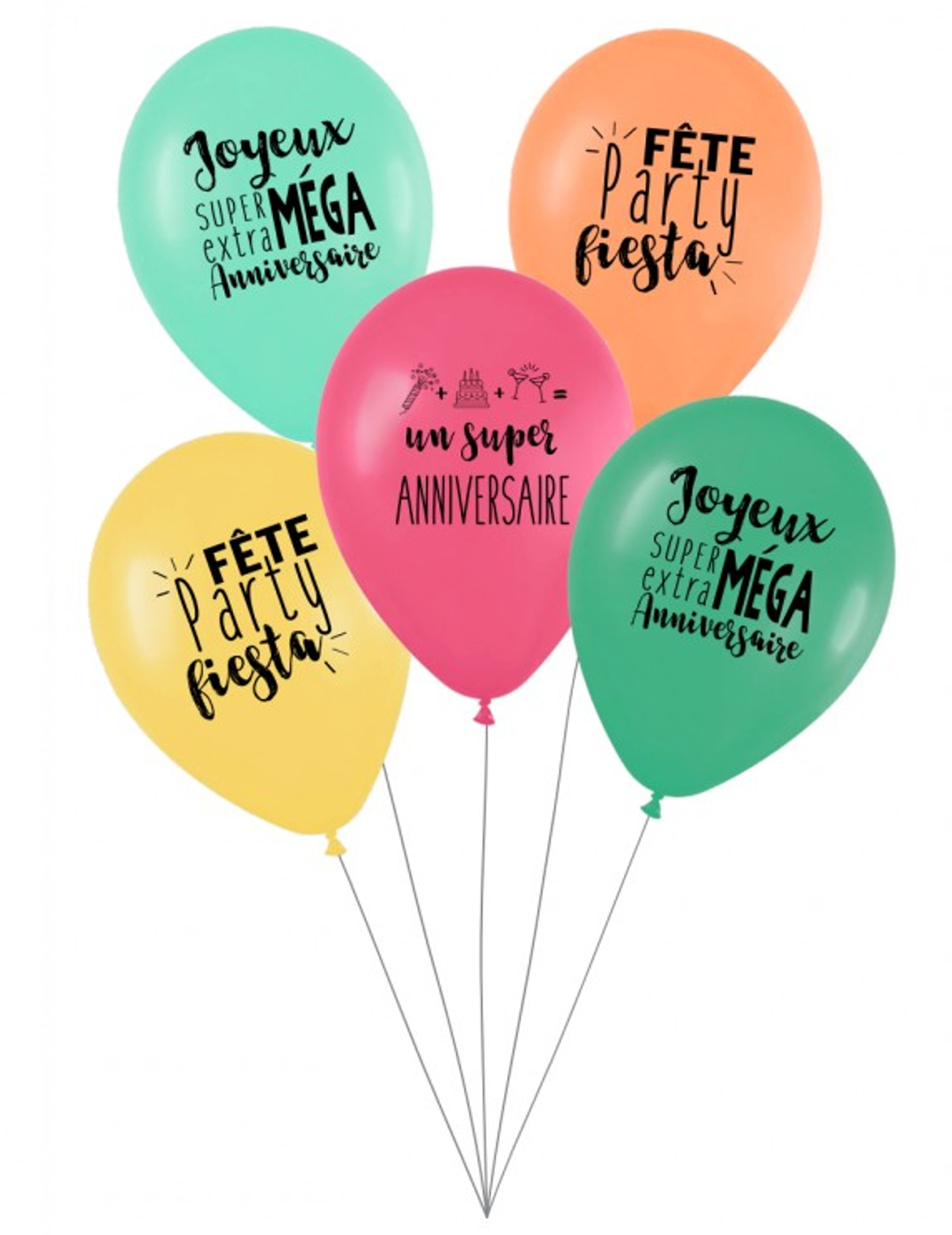 5 Ballons latex biodégradable Super anniversaire coloré 27 cm