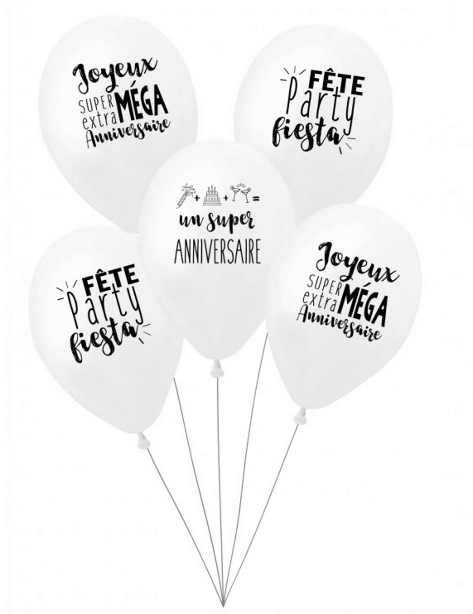 5 Ballons latex biodégradable Super anniversaire blancs 27 cm