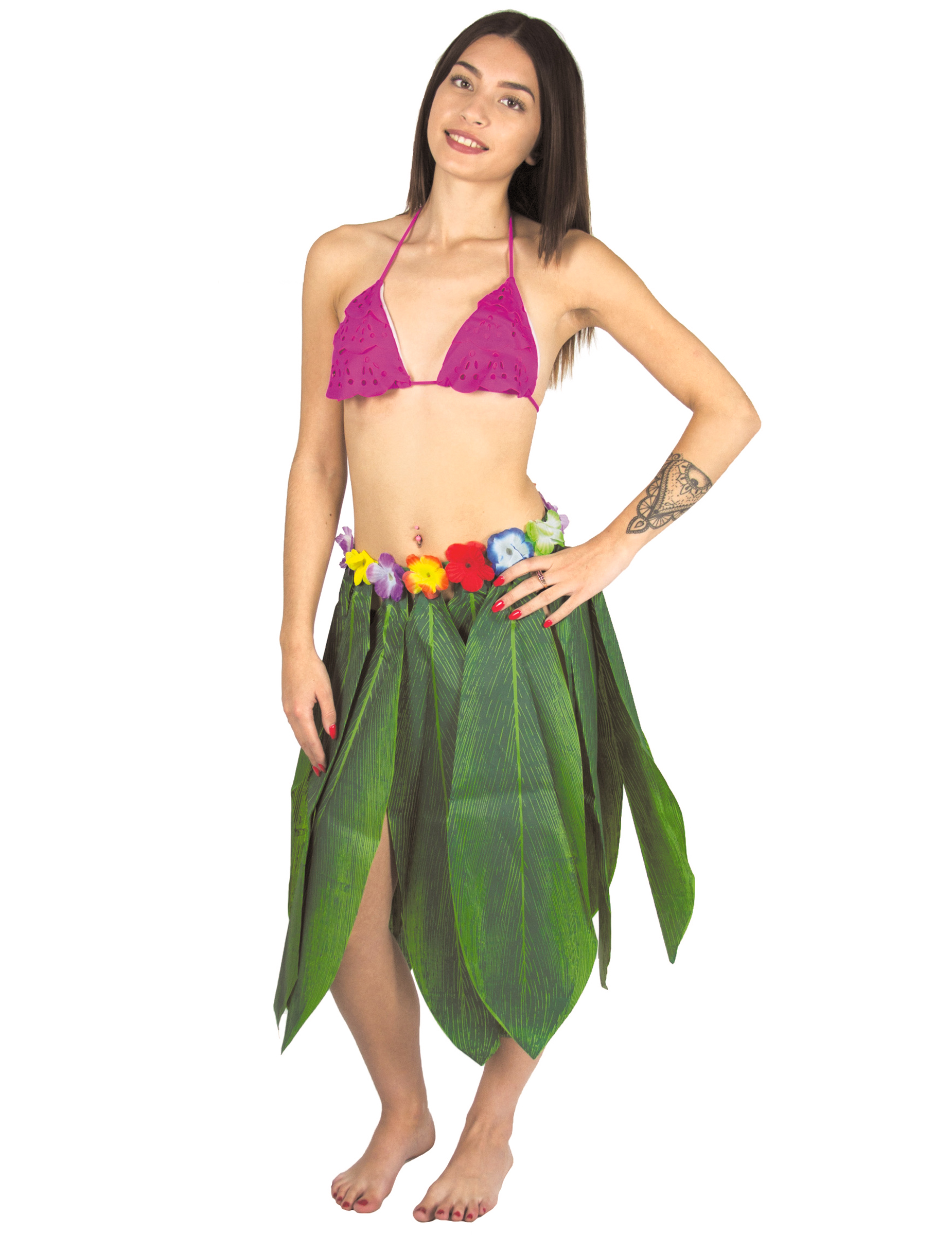 Jupe longue hawaïenne feuilles de bananier adulte