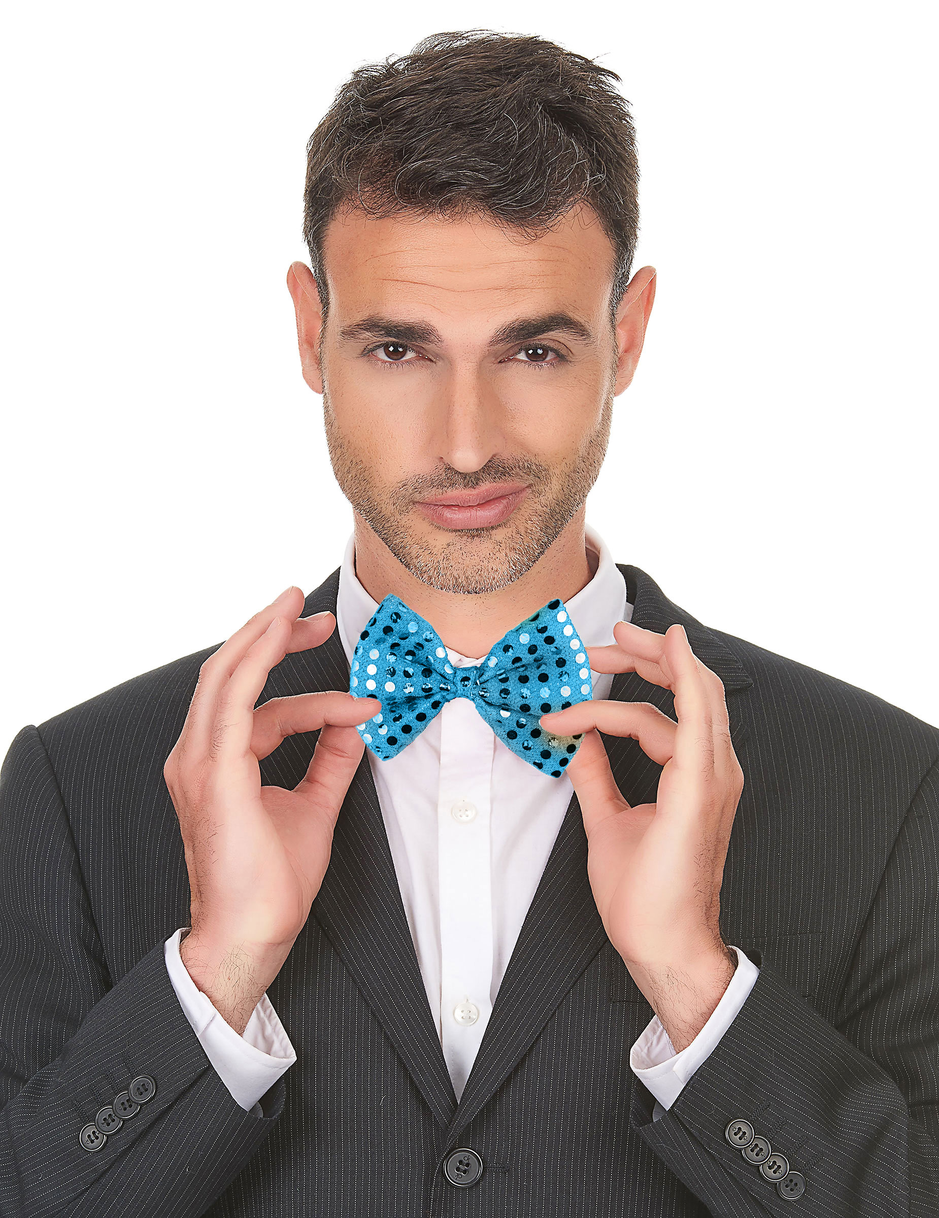 Noeud papillon turquoise avec sequins adulte