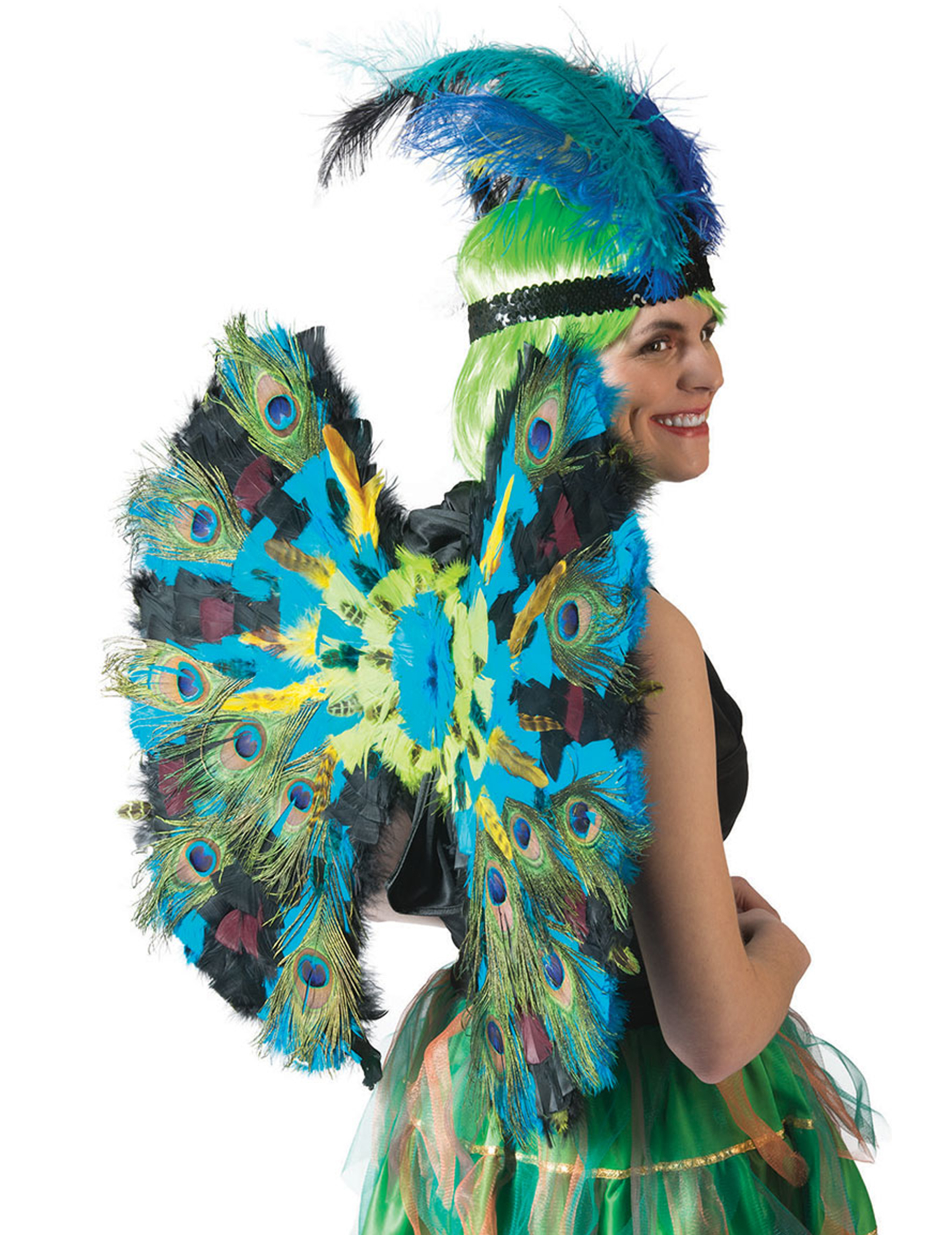 Ailes plumes de paon luxe 60 cm
