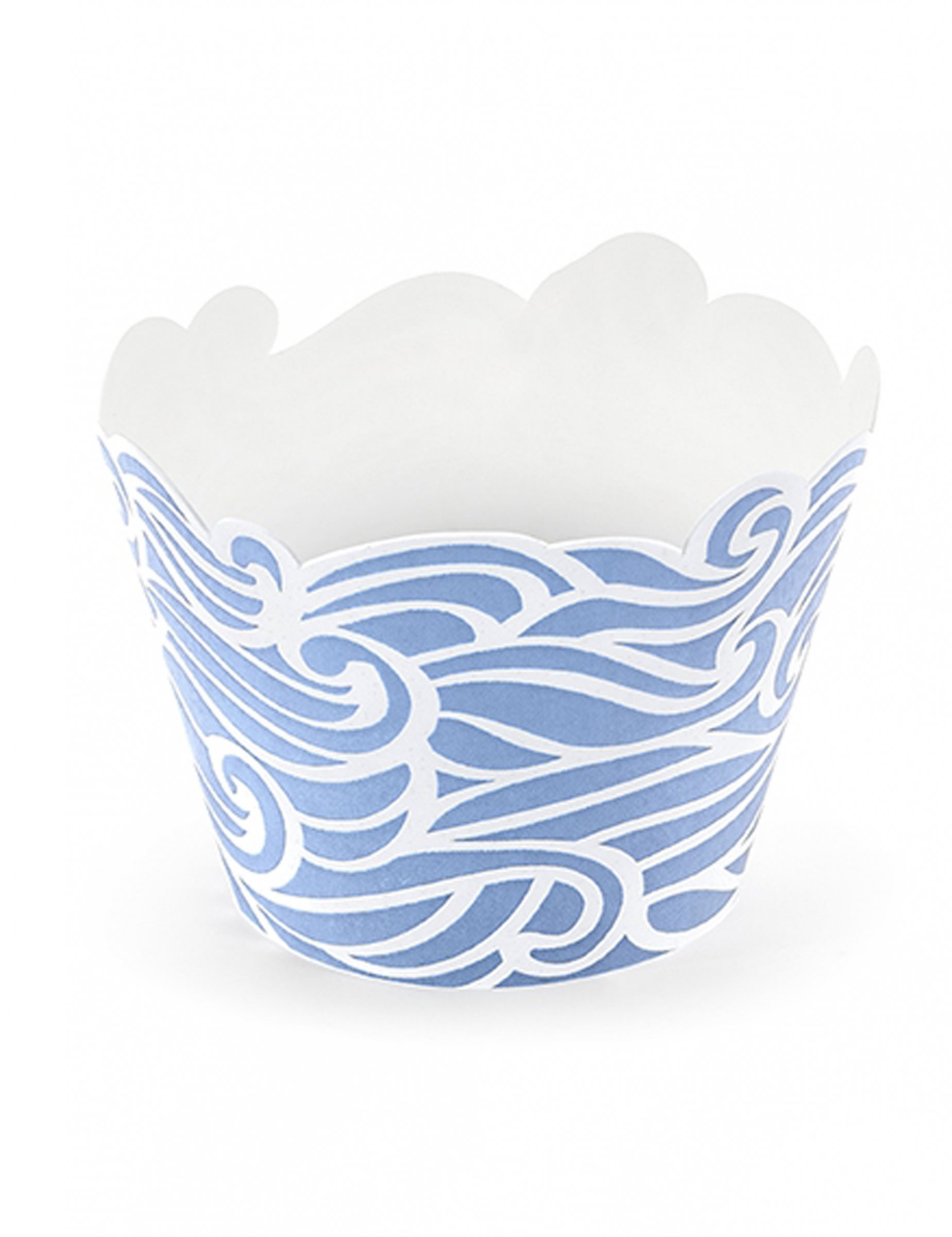 6 Caissettes à cupcake bleu effet vagues 7,5 x 5,5 cm