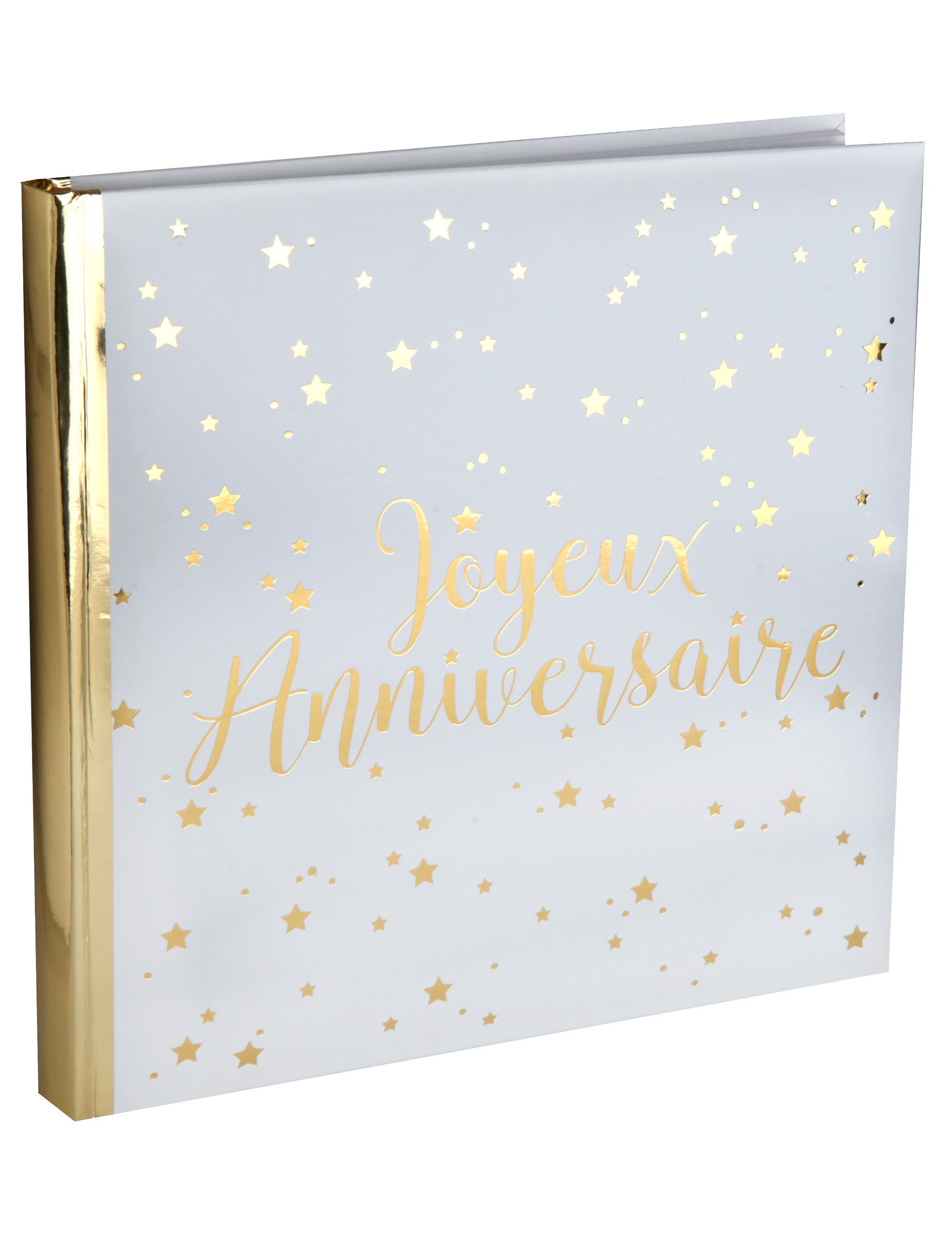 Livre d'or Joyeux Anniversaire métallisé blanc et doré 24 x 24 cm