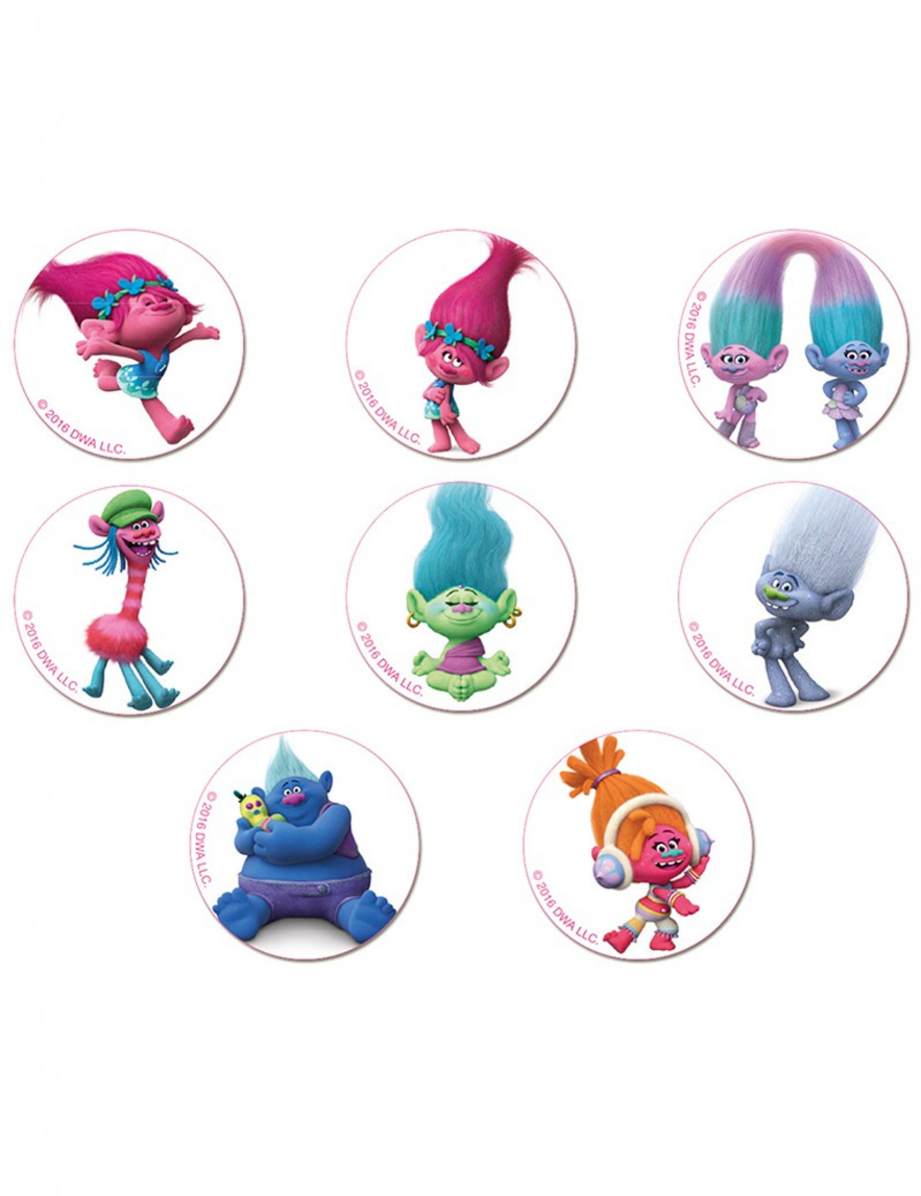 18 Mini disques en sucre Trolls 3,4 cm