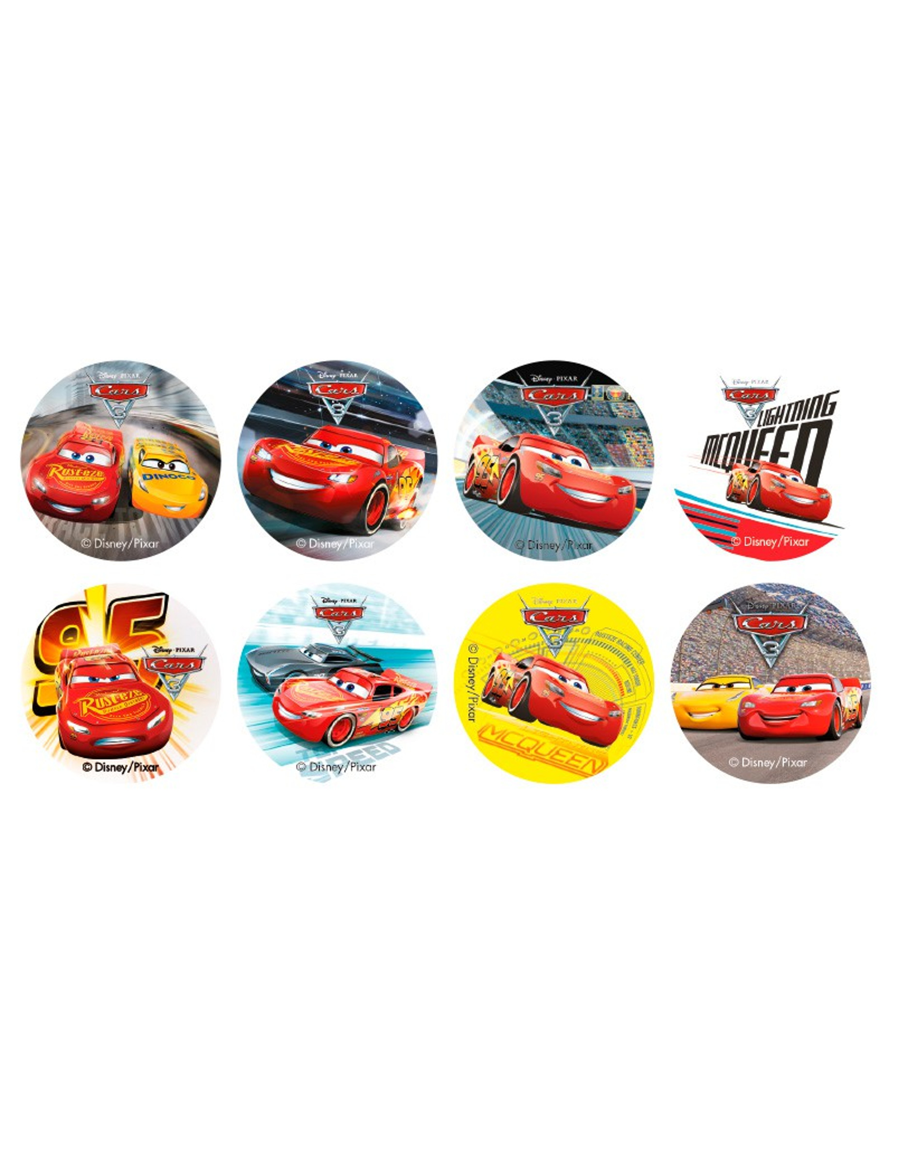 16 Mini disques en sucre Cars 3 3,4 cm