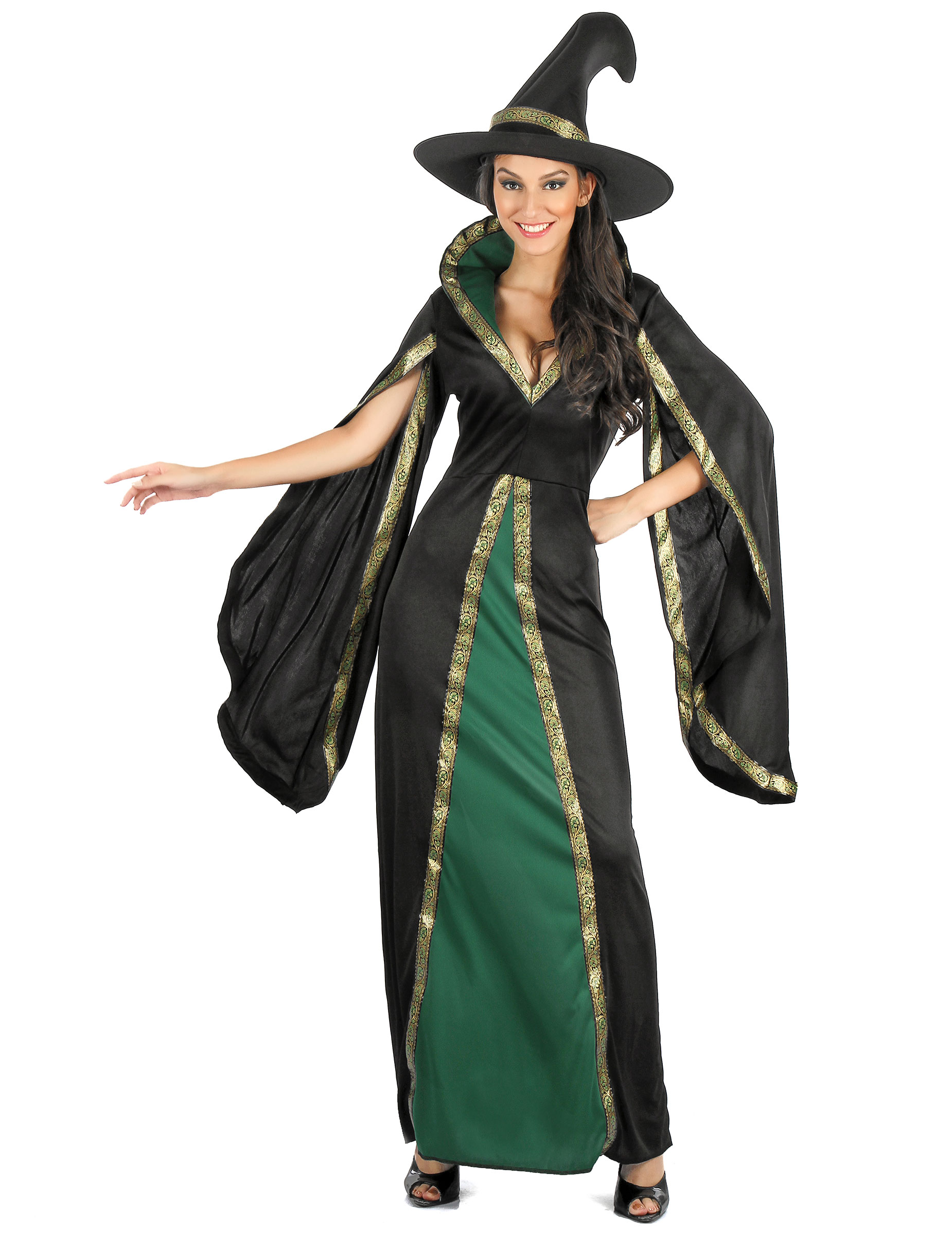 Déguisement sorcière noire et vert femme