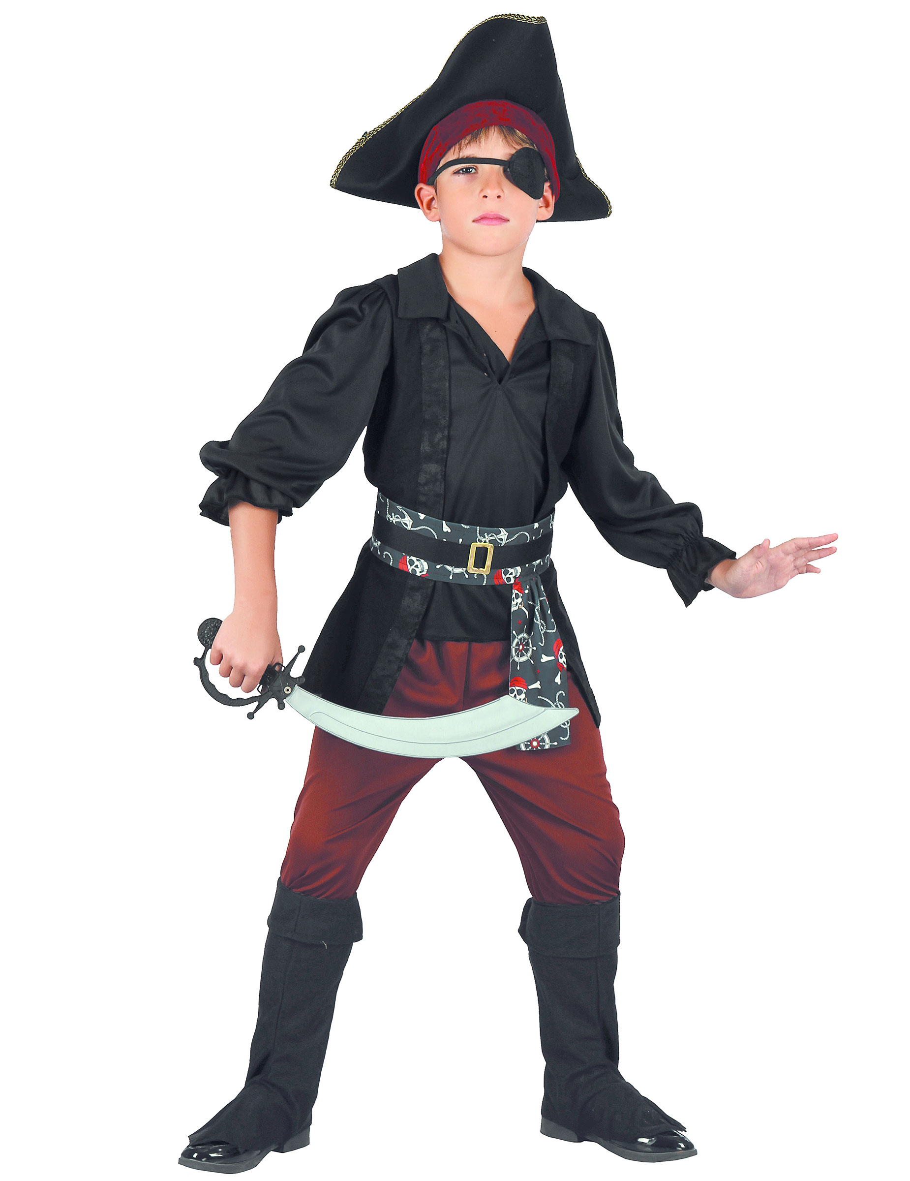 Déguisement pirate noir et rouge garçon