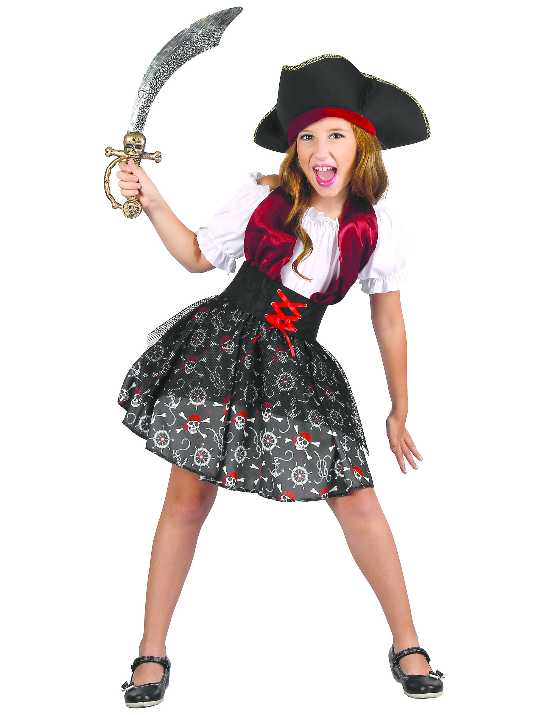 Déguisement pirate imprimé tête de mort fille