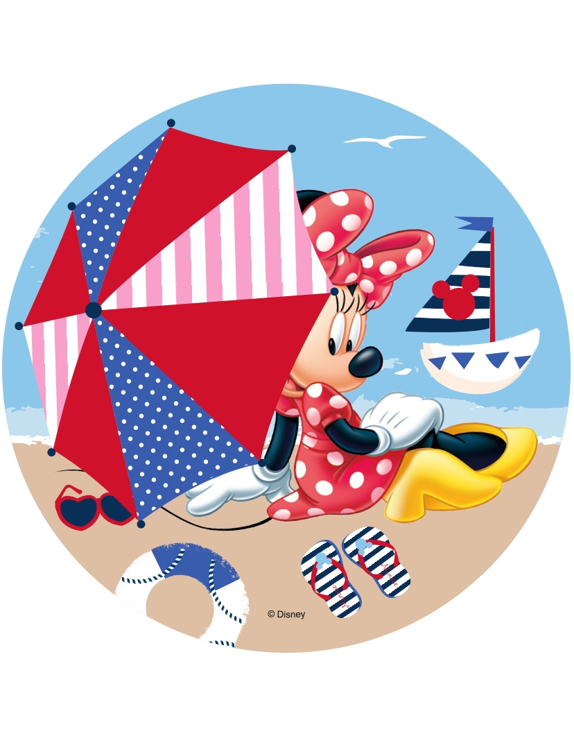 Disque en azyme Minnie  Minnie à la plage 21 cm