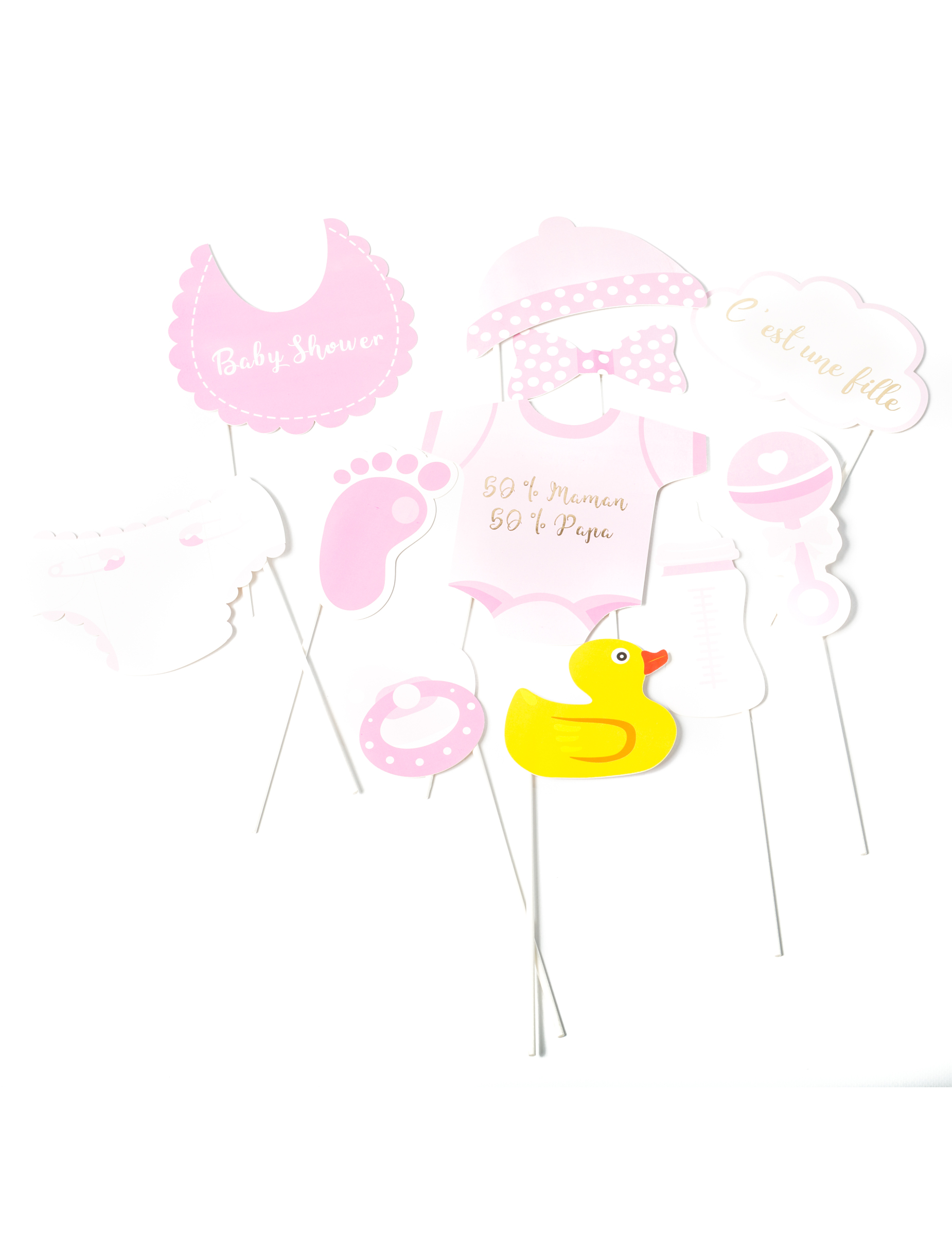 Kit photobooth Baby Shower fille 11 pièces