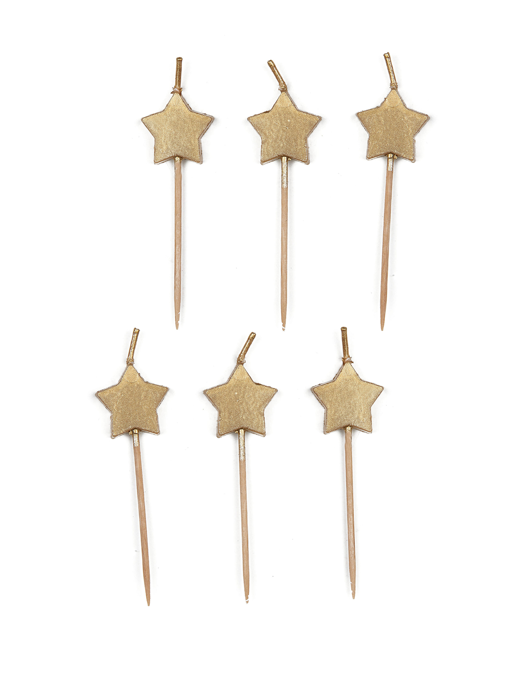 6 Bougies sur pique étoiles dorées