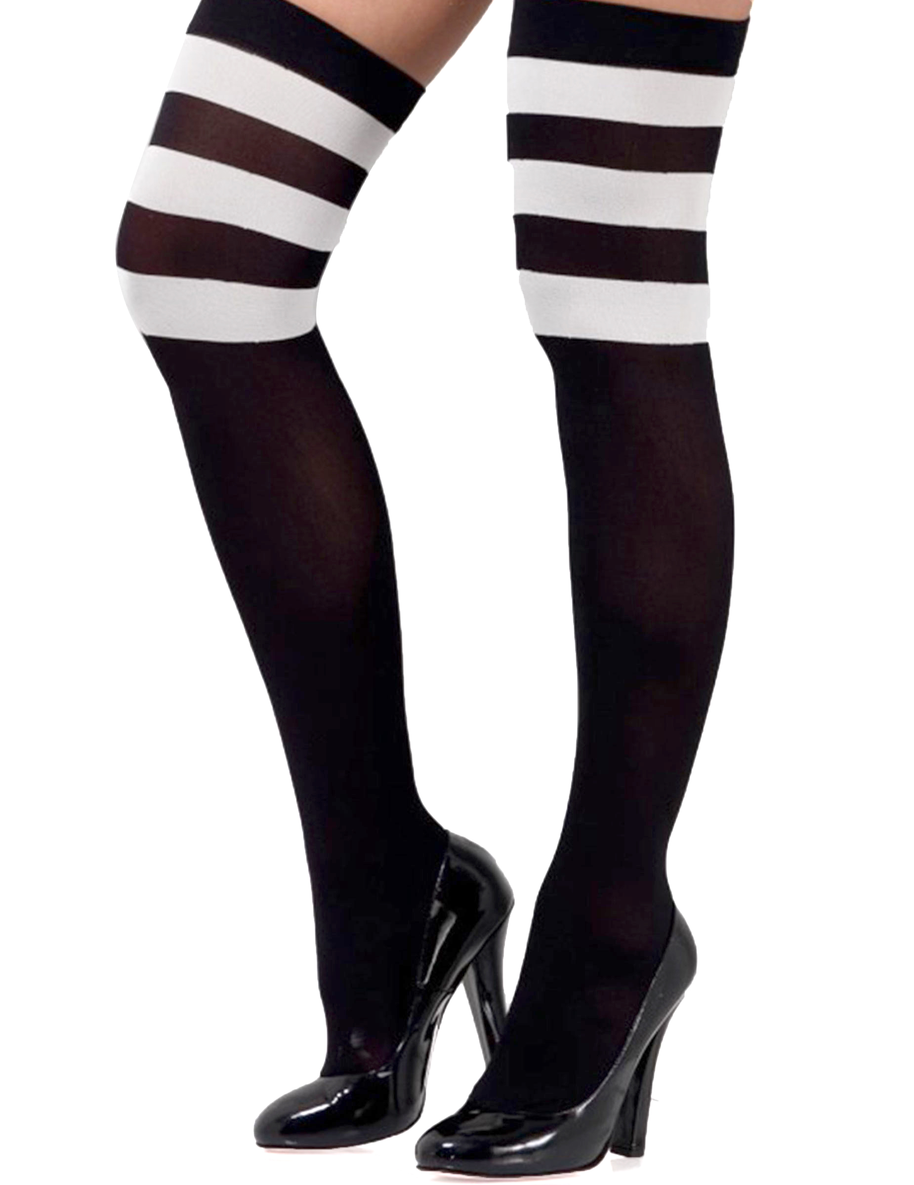 Bas noirs opaques avec rayures blanches femme