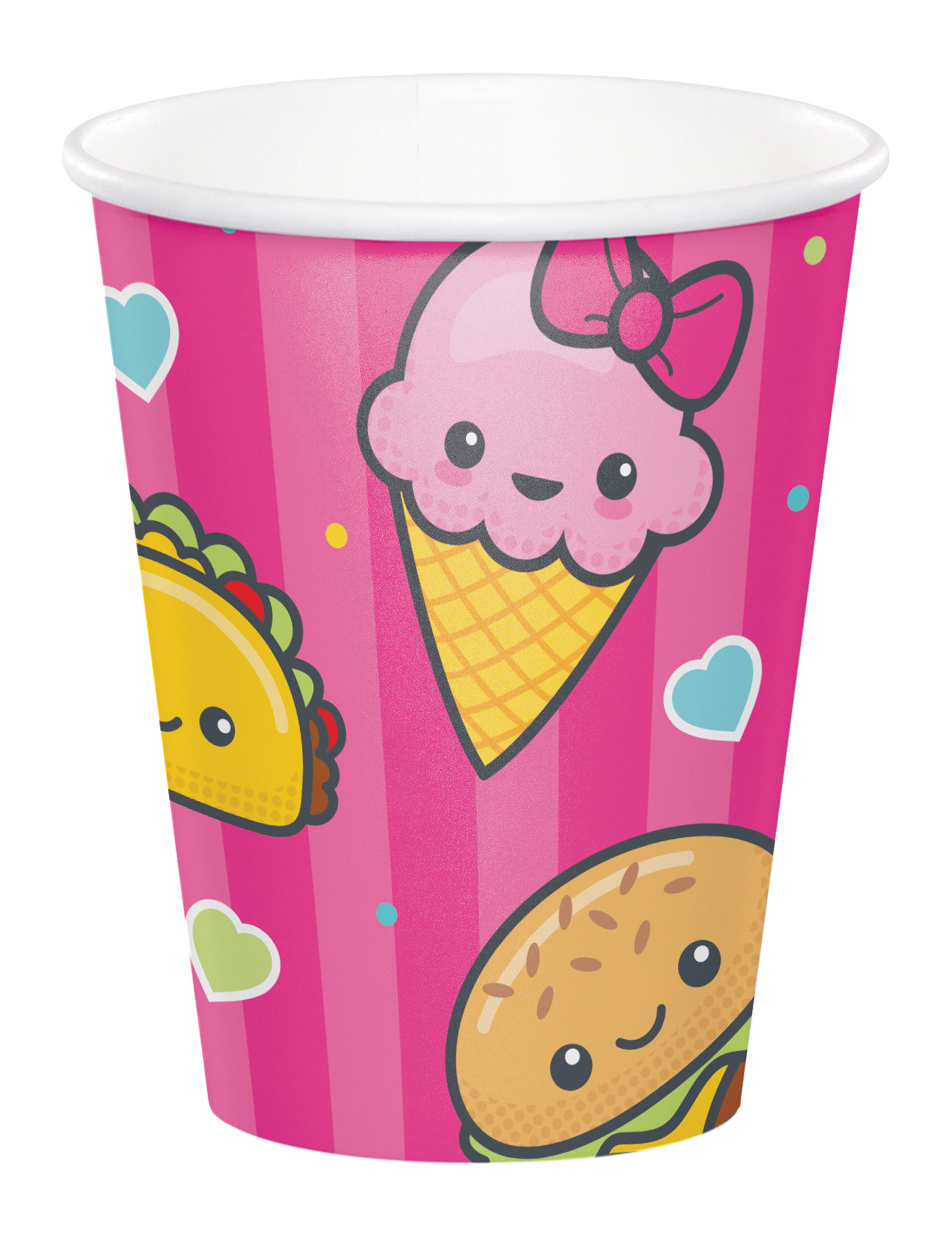 8 Gobelets en carton Junk Food rose 256 ml
