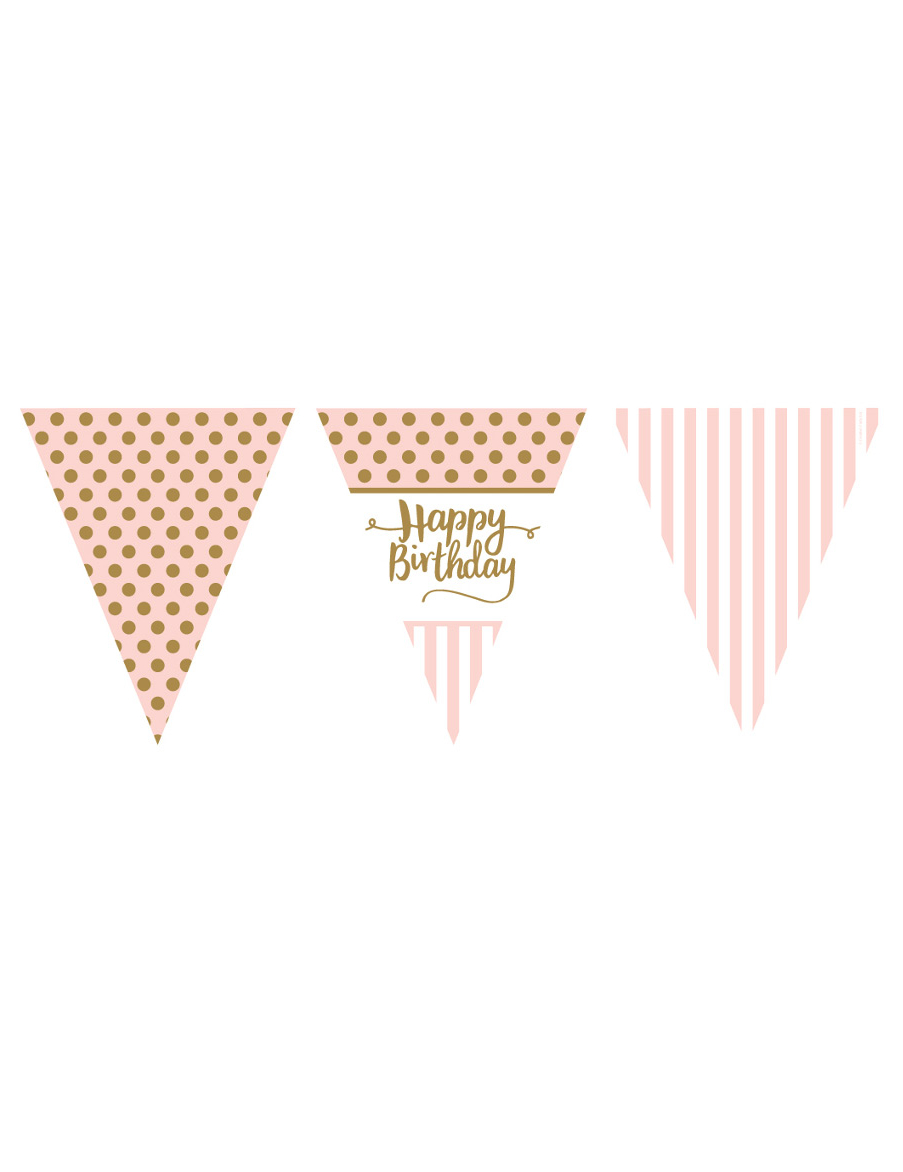 Guirlande à fanions en papier Happy Birthday rose et or 3,7 m