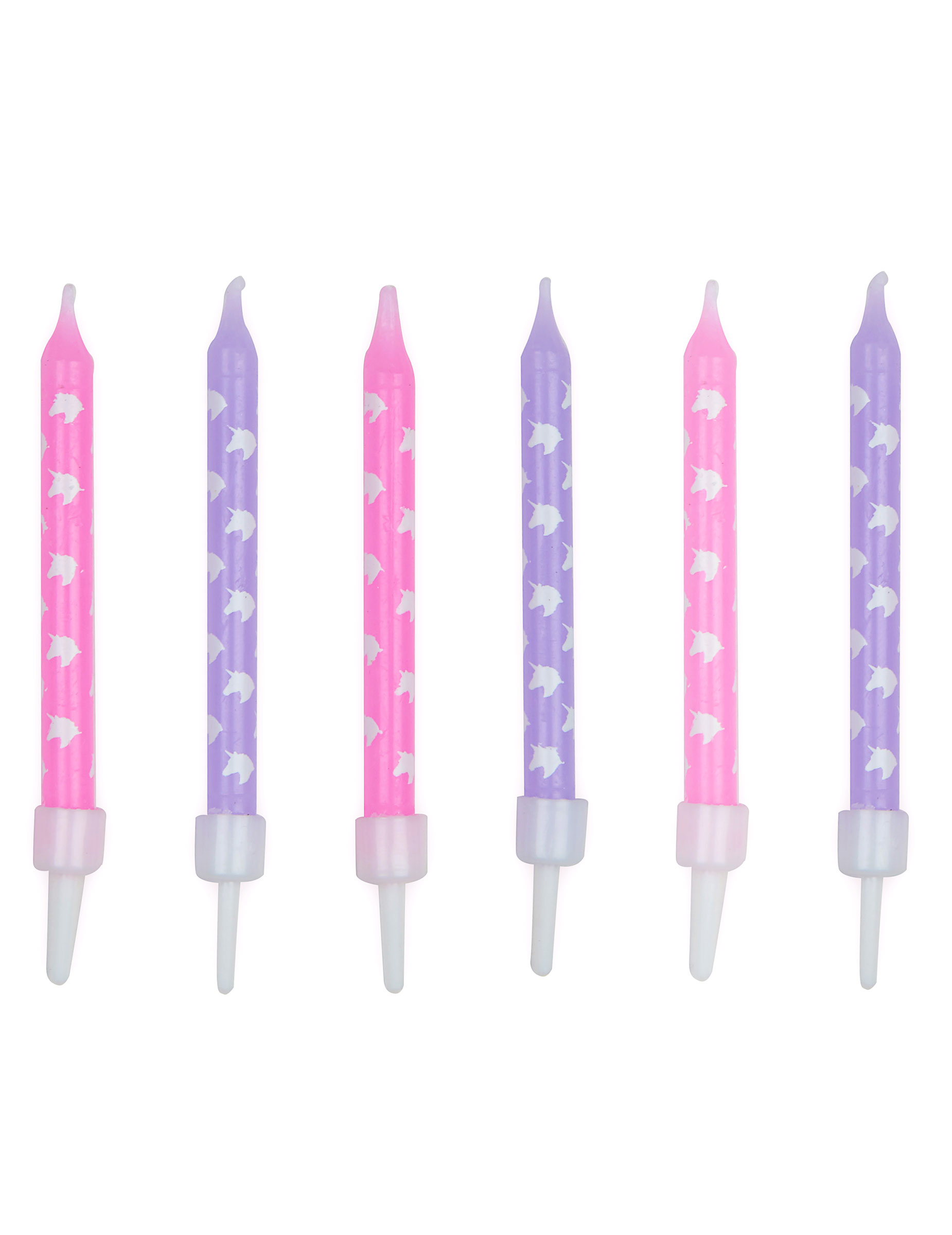 12 Bougies d'anniversaire Licorne roses et violettes 7,5 cm