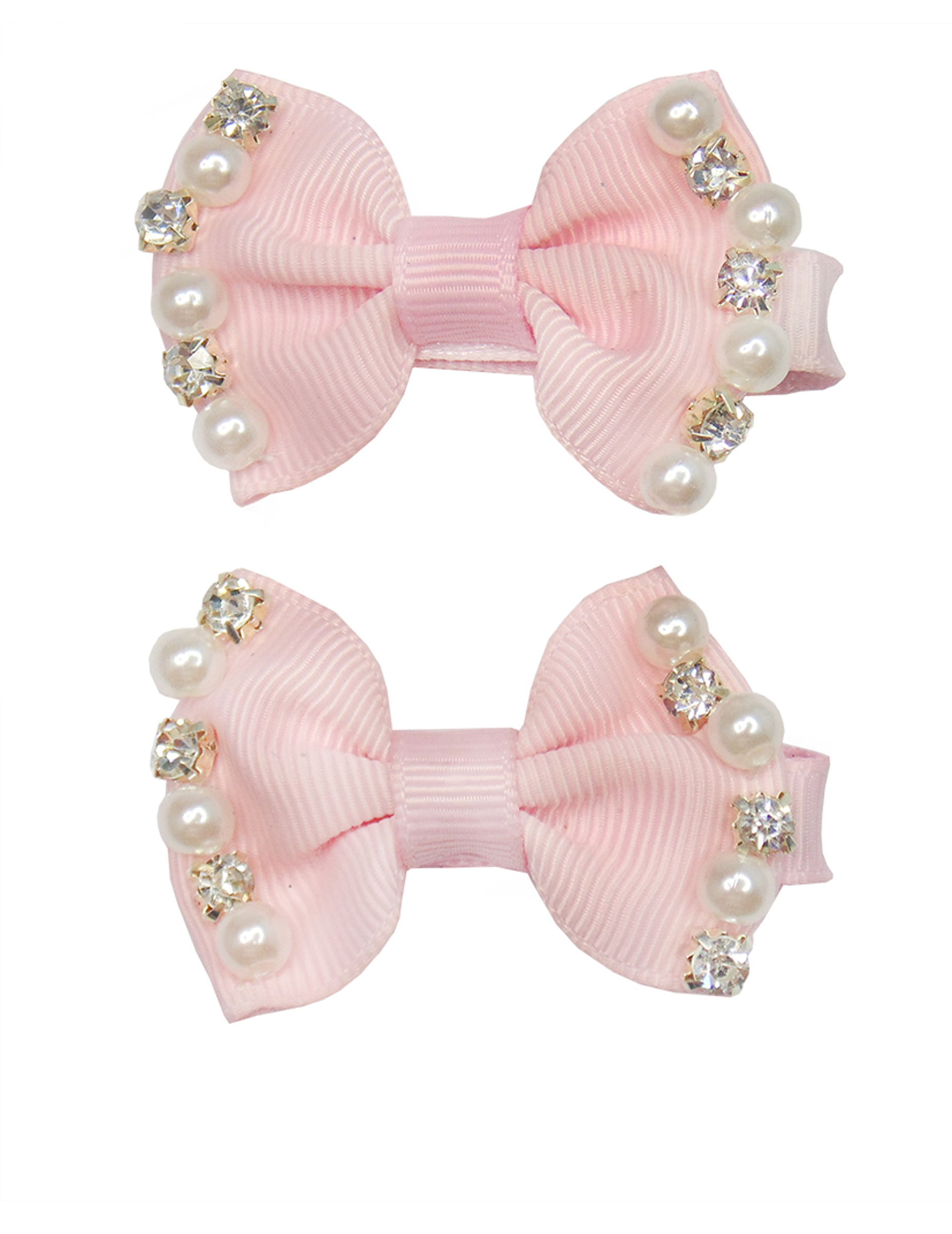 2 Barrettes en N ud rose avec perles fille