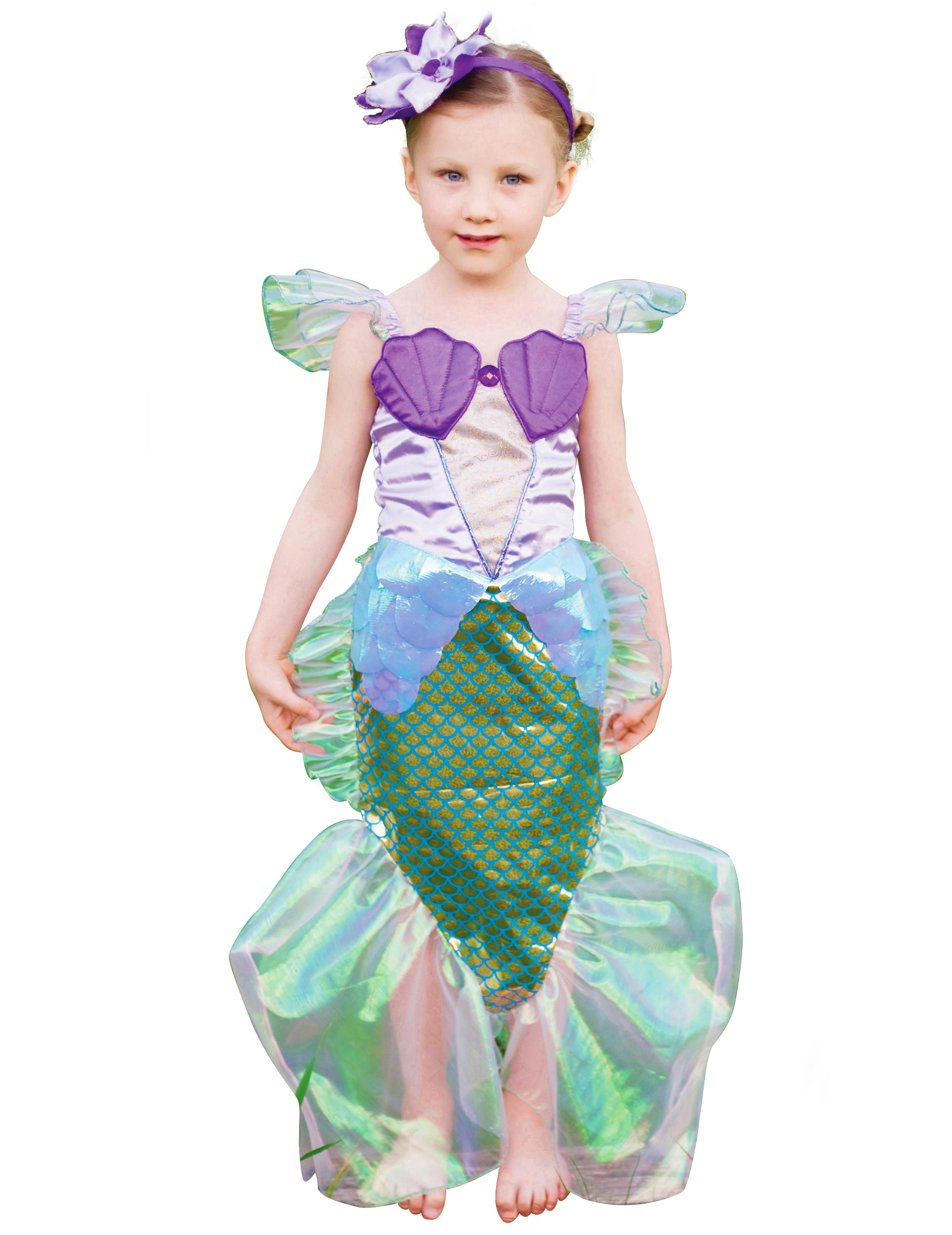 Déguisement de Sirène violet et doré avec serre-tête fille