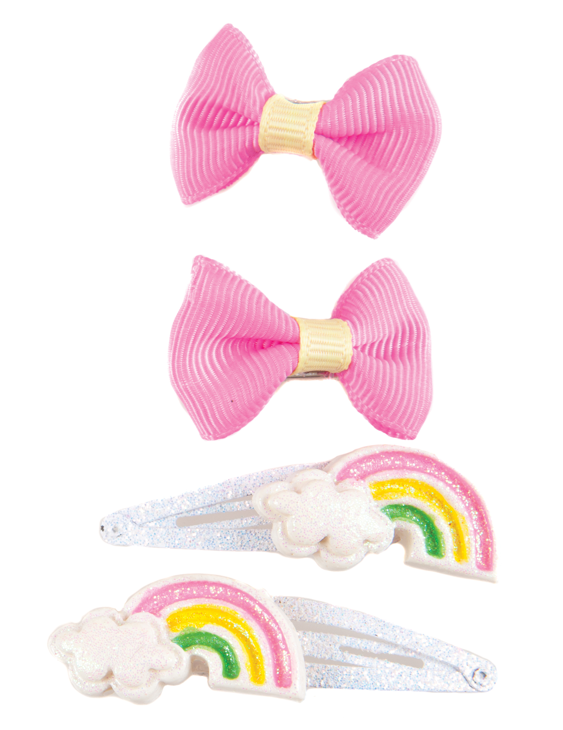 4 Barrettes n uds roses et arc-en-ciel fille