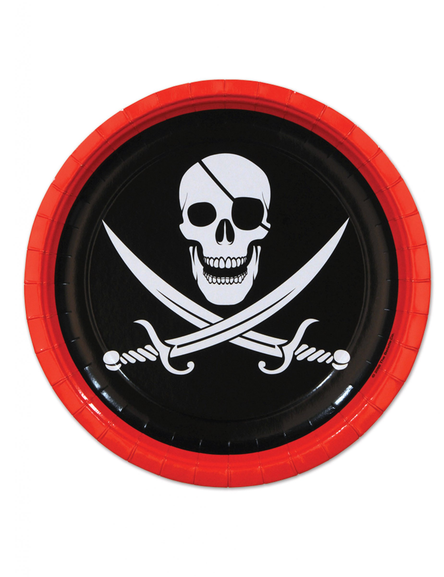 8 Assiettes en carton Pirate tête de mort 23 cm