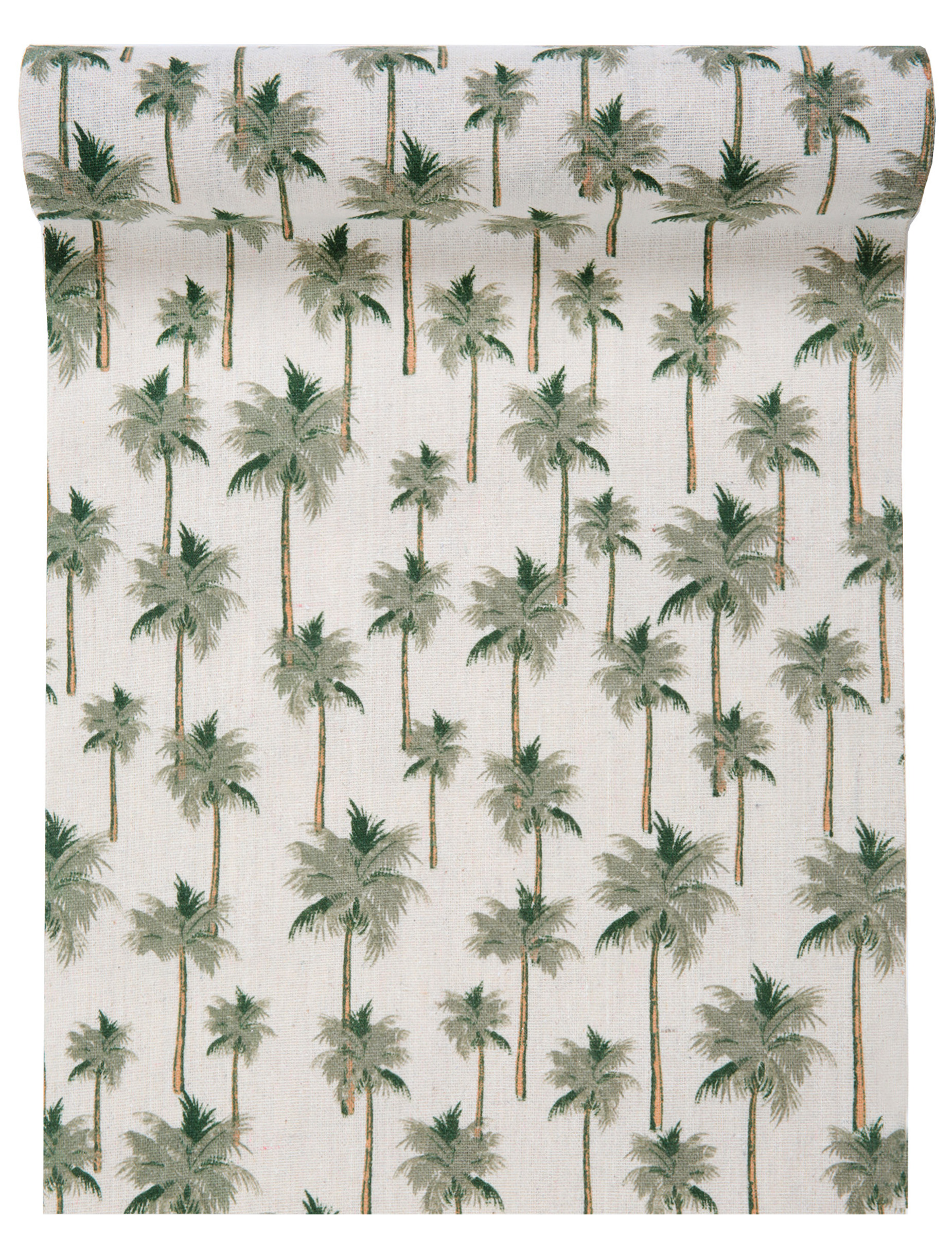 Chemin de table en coton jungle tropicale vert 28 cm x 3 m