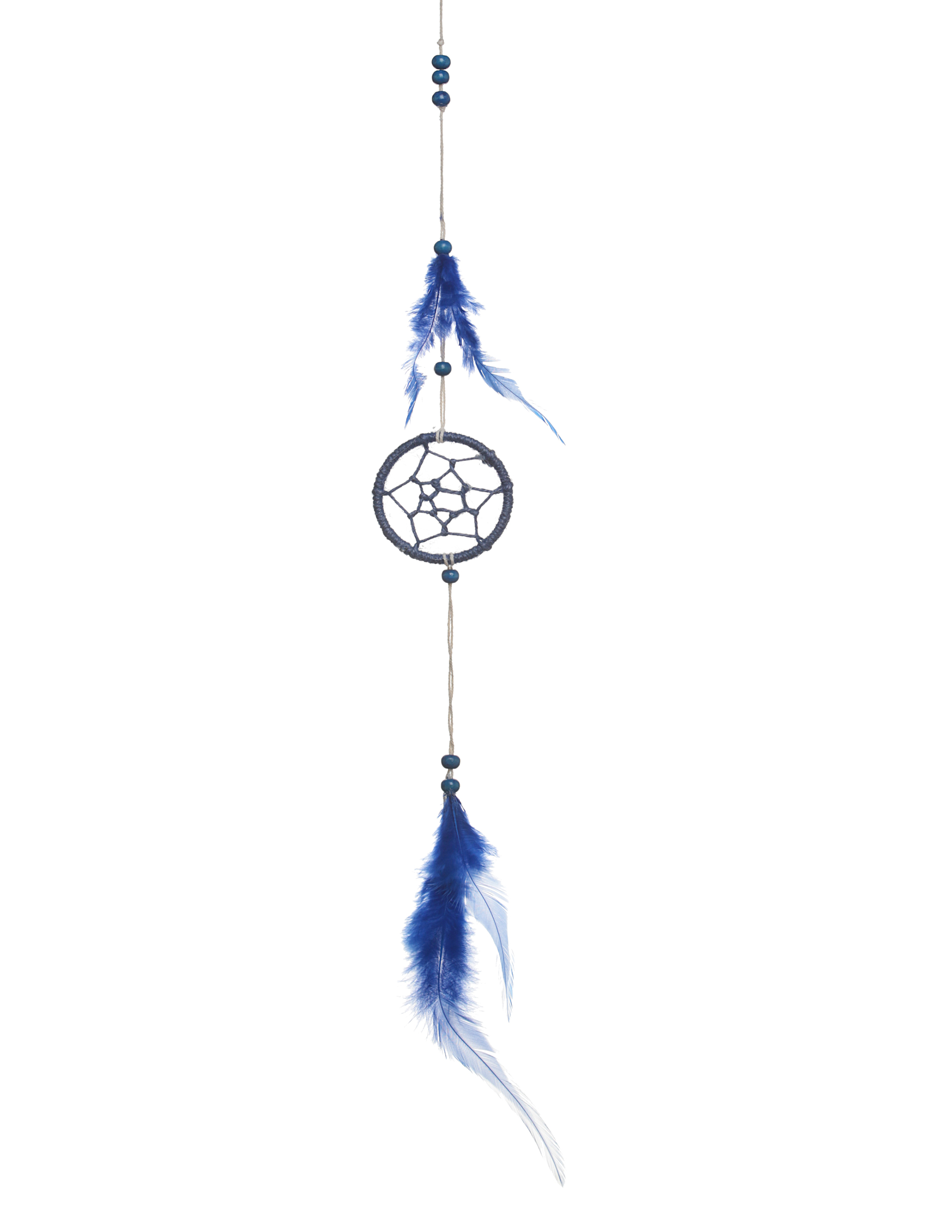 Attrape rêve uni avec plume bleu 5 x 35 cm