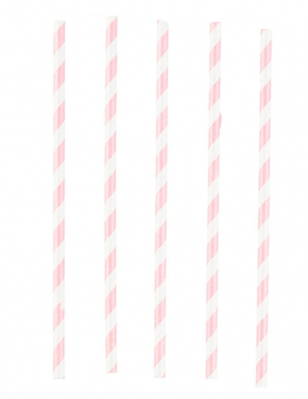12 Pailles en carton rose pastel et blanc 19 cm