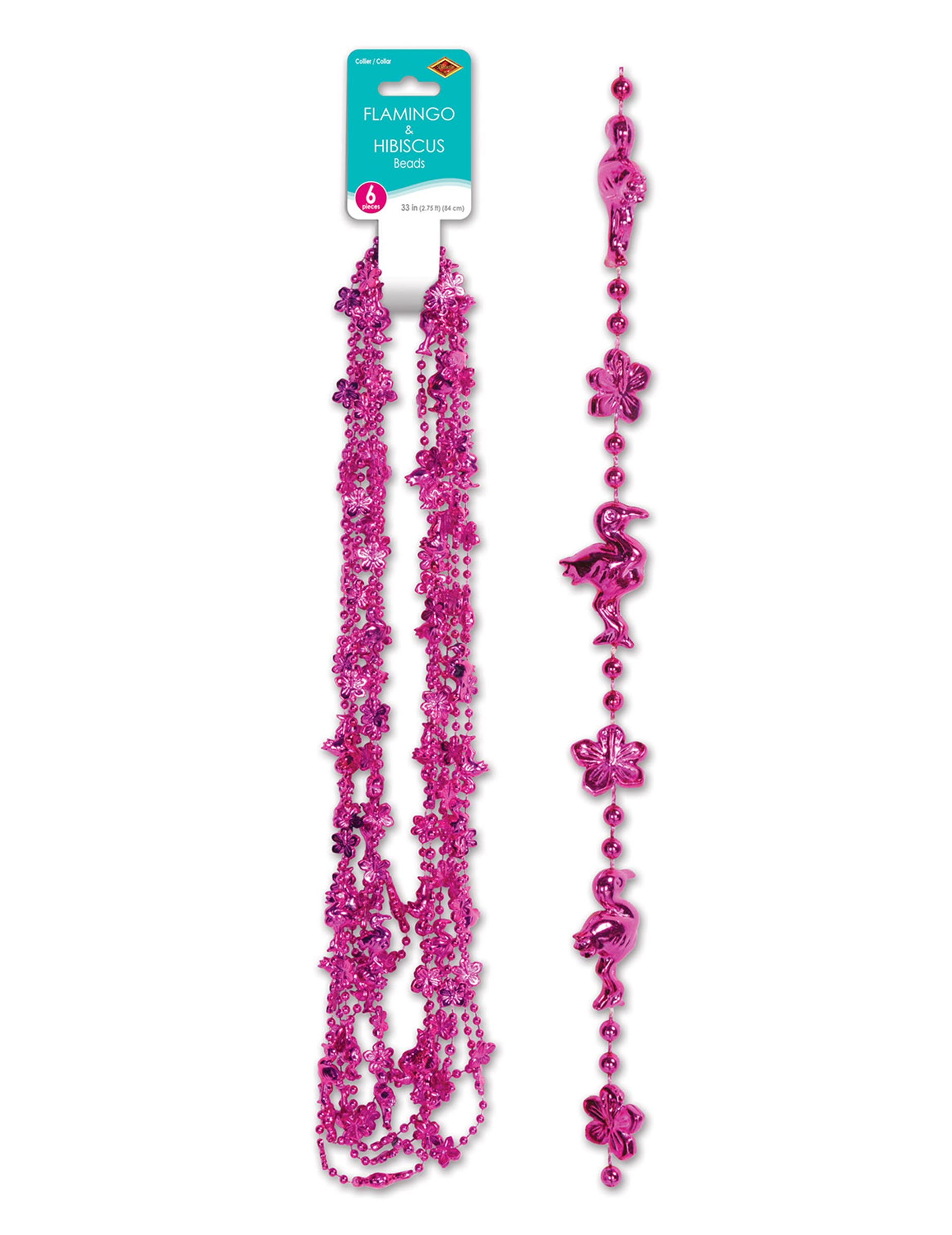 6 Colliers Flamant rose et Hibiscus roses 83 cm