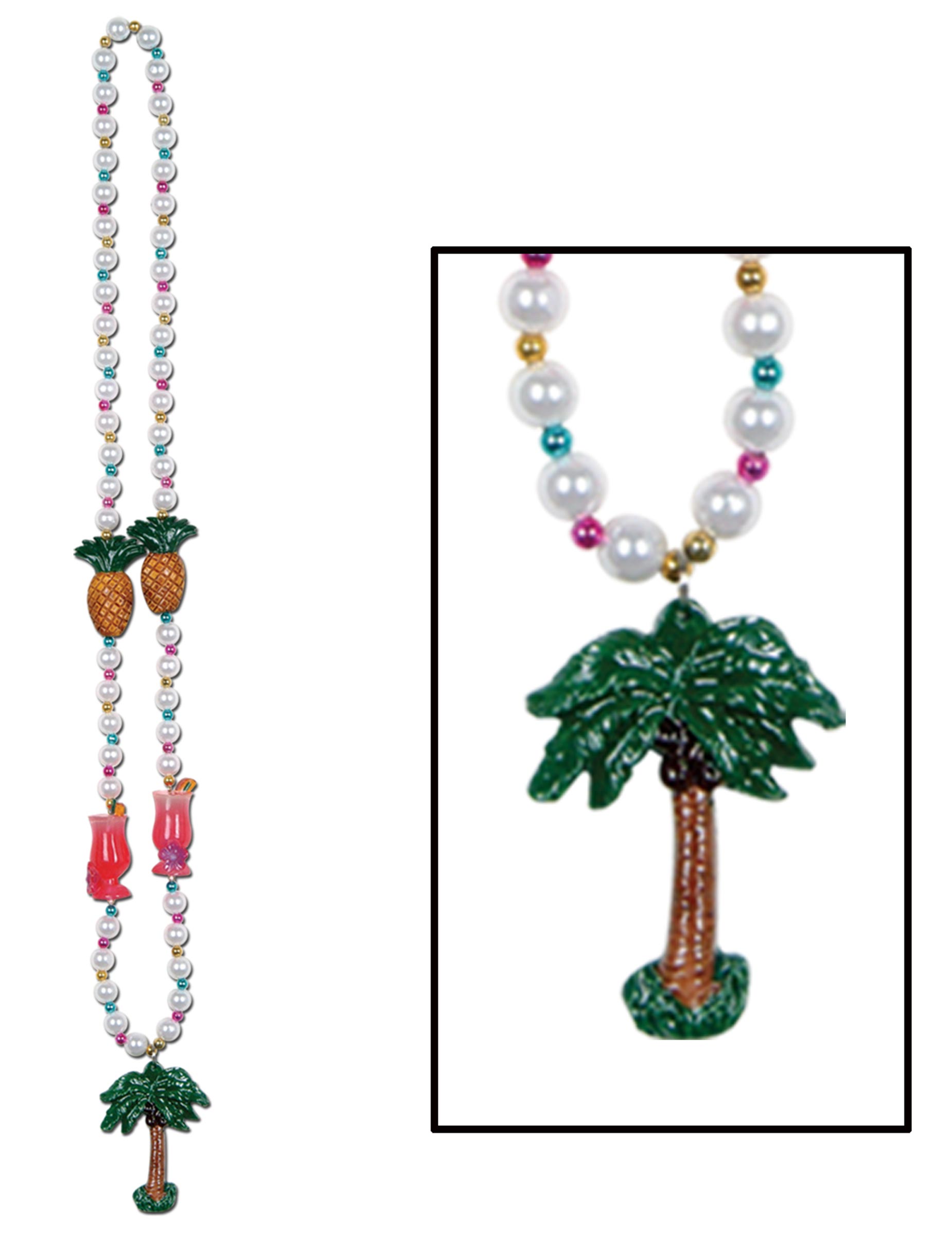 Collier médaillons Ananas Cocktails et Palmier 1 m