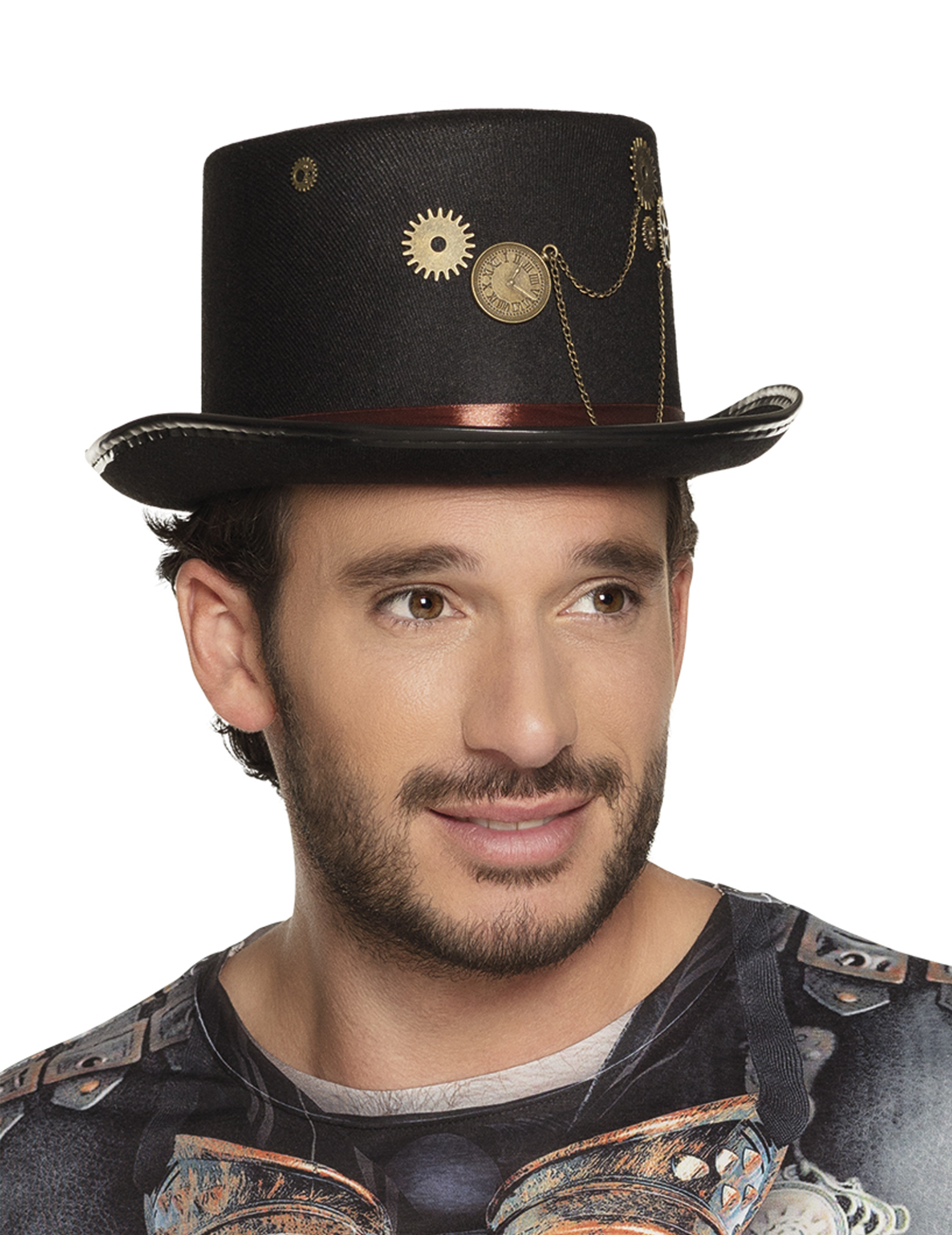 Chapeau haut de forme noir steampunk avec rouages adulte
