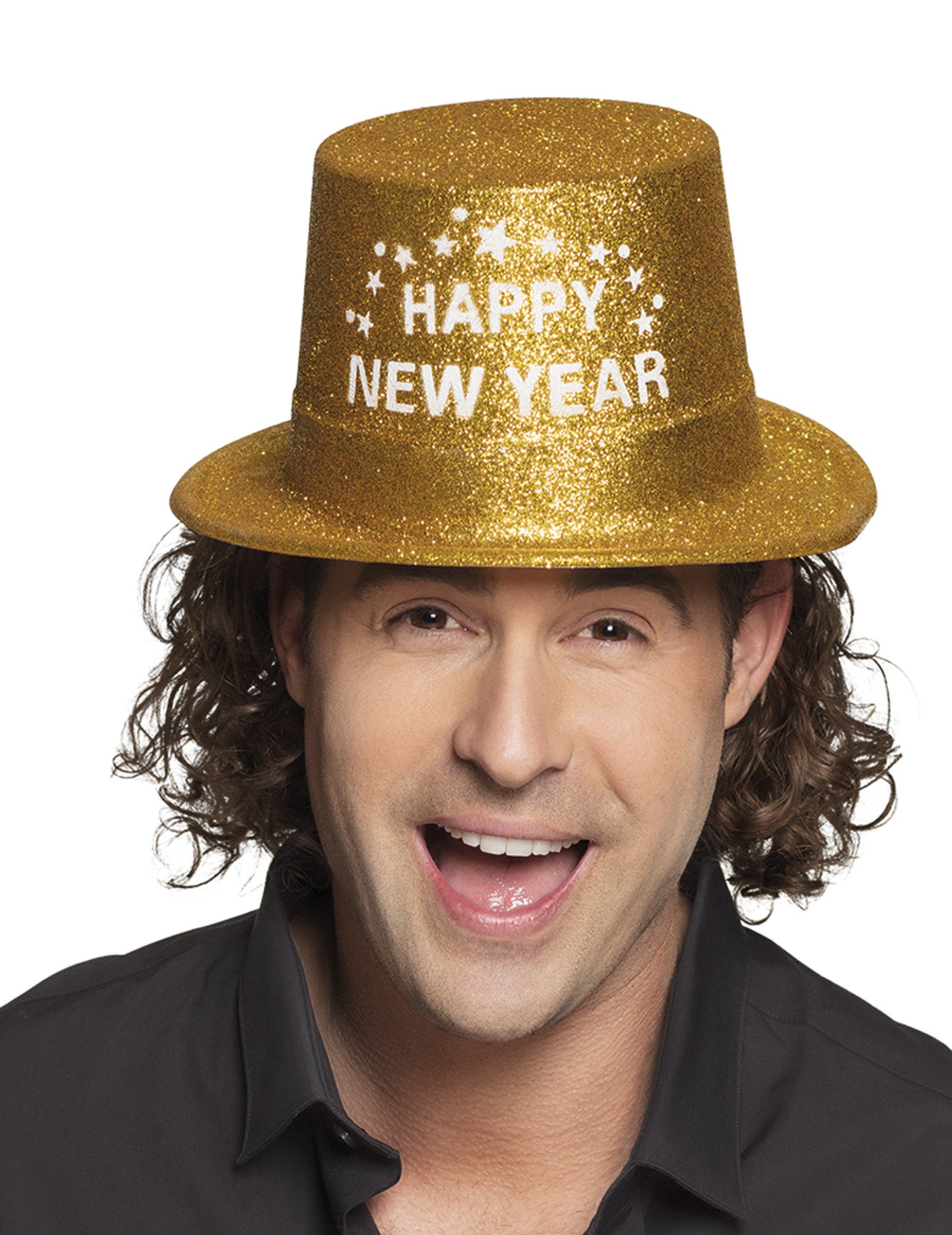Chapeau haut de forme doré Happy new year adulte
