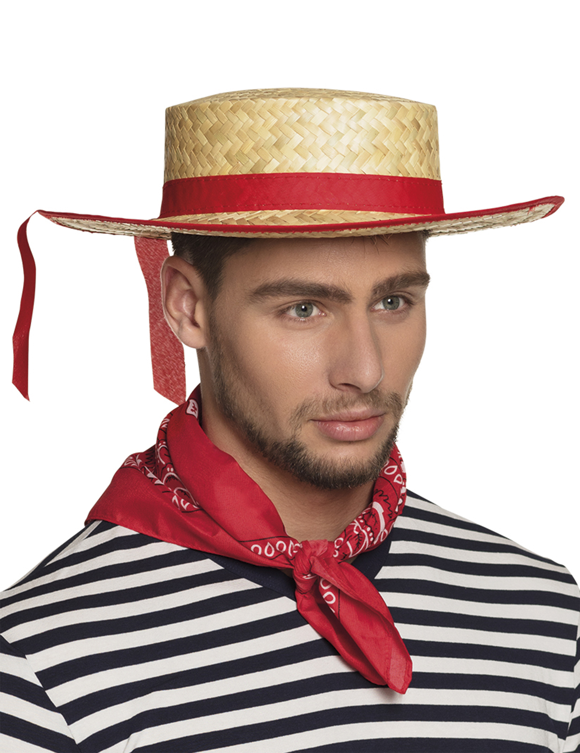 Chapeau canotier avec bande rouge adulte