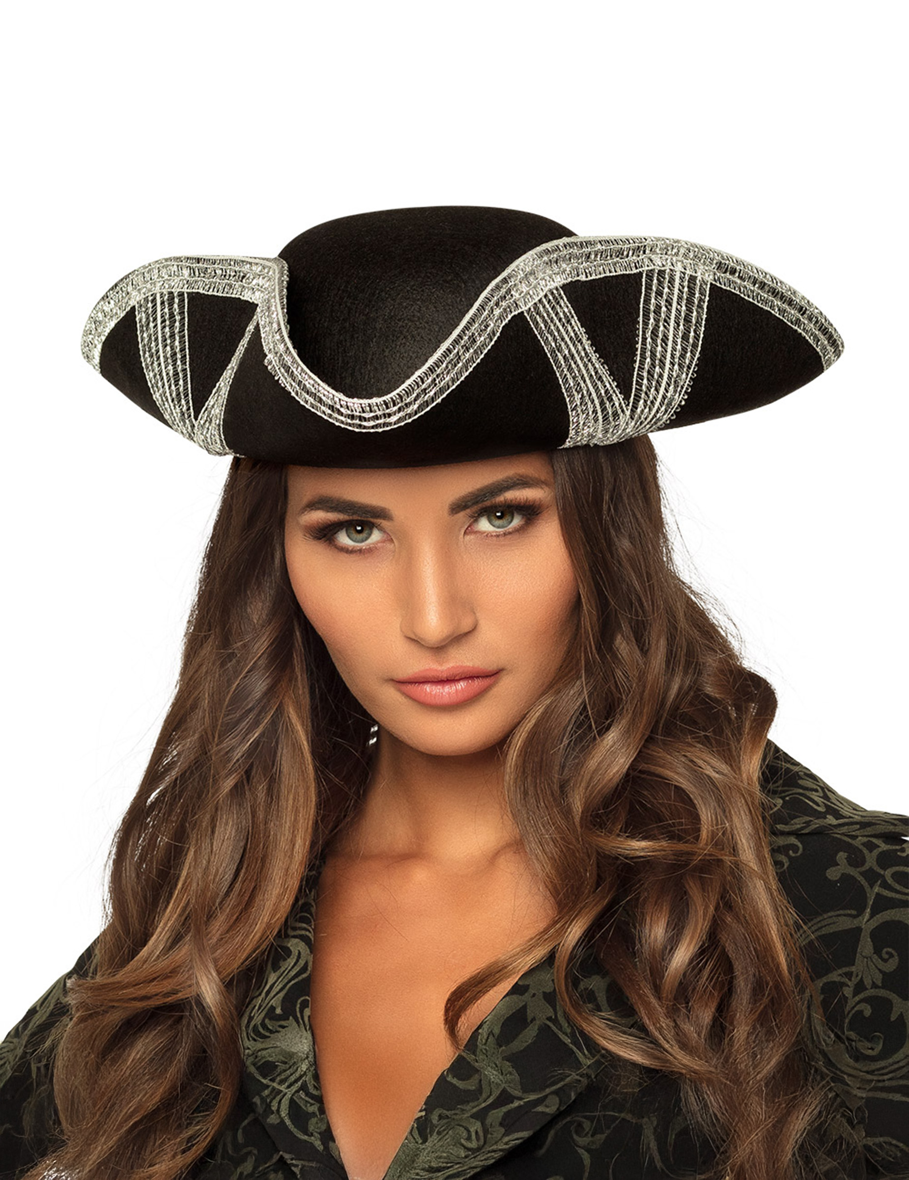 Chapeau pirate bordure argentée adulte
