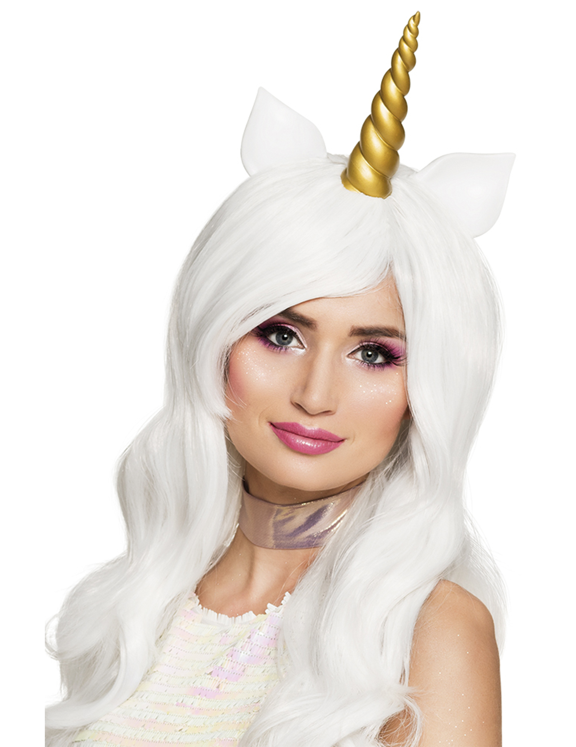 Perruque longue blanche licorne femme