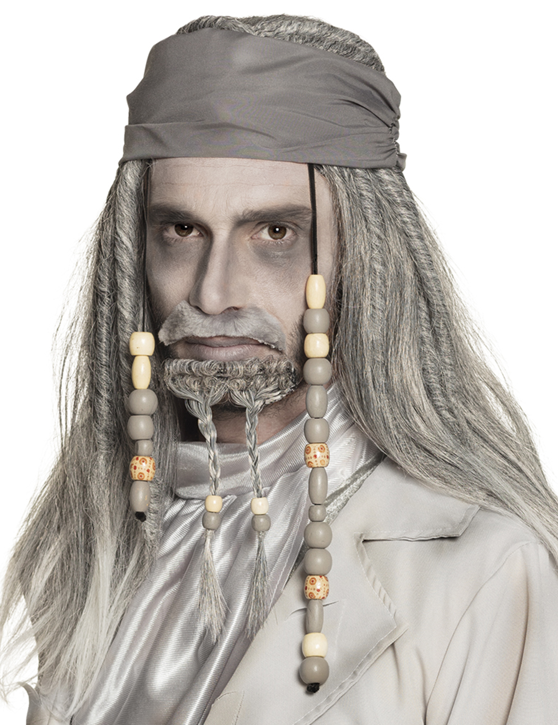 Perruque et bandana pirate grise adulte