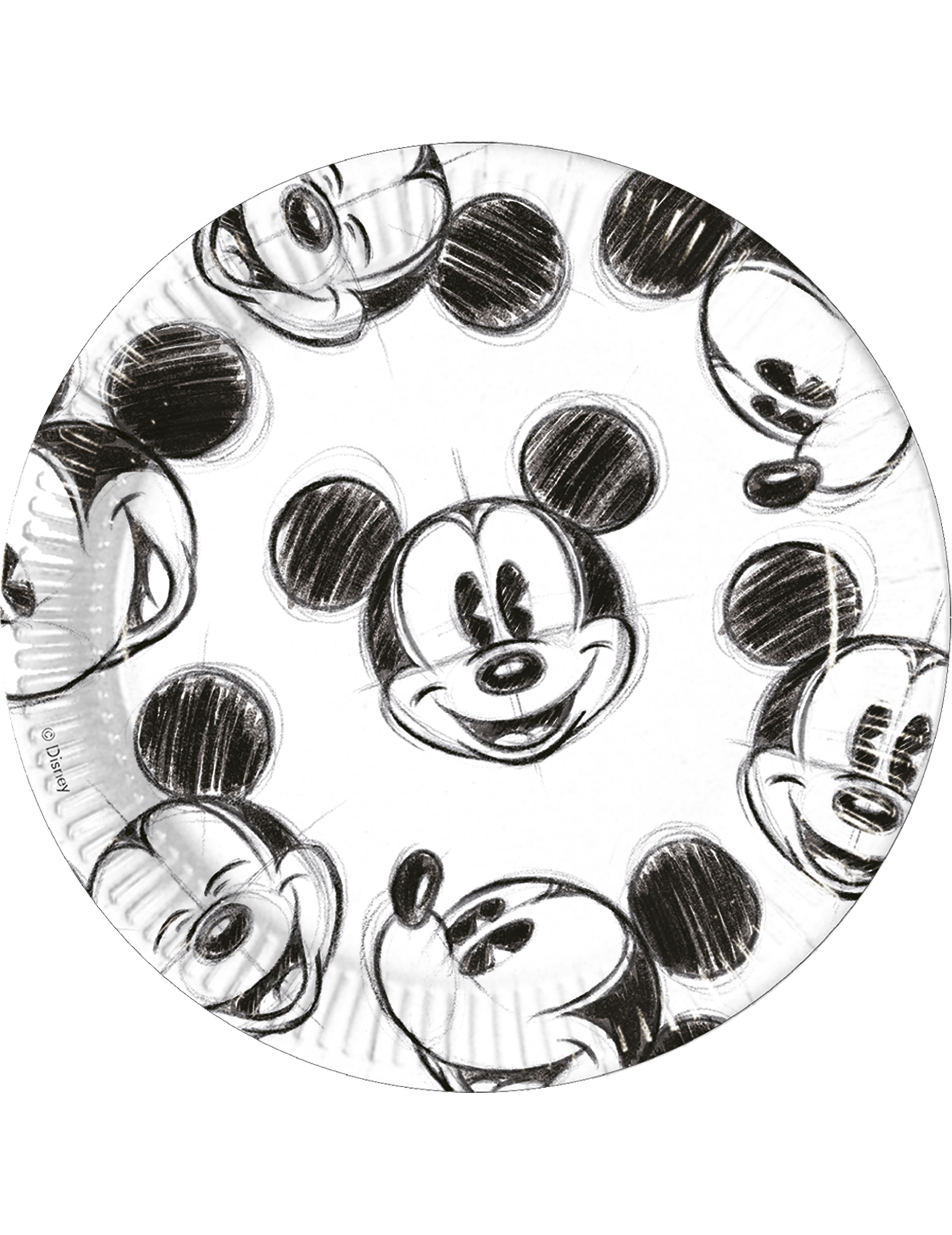 25 Assiettes en carton noir et blanc Mickey  23 cm