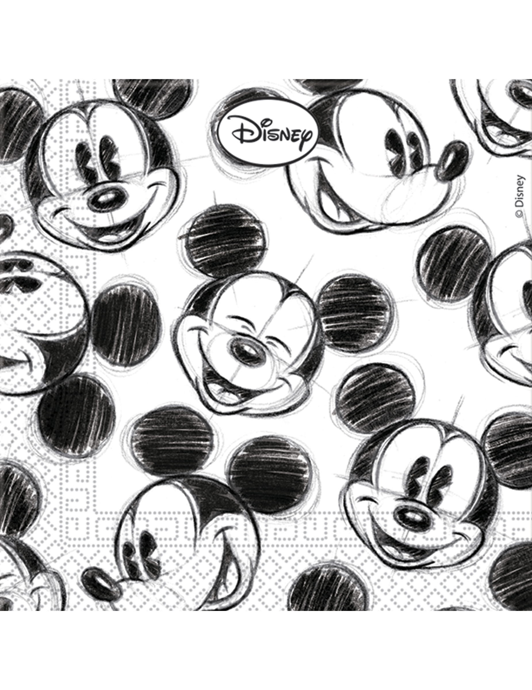 25 Serviettes en papier Mickey rétro noir et blanc 33 x 33 cm