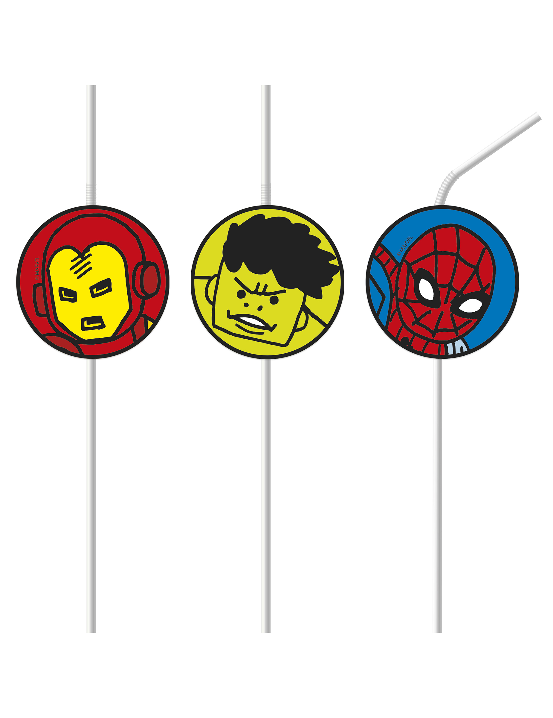 6 Pailles médaillon Avengers pop comic
