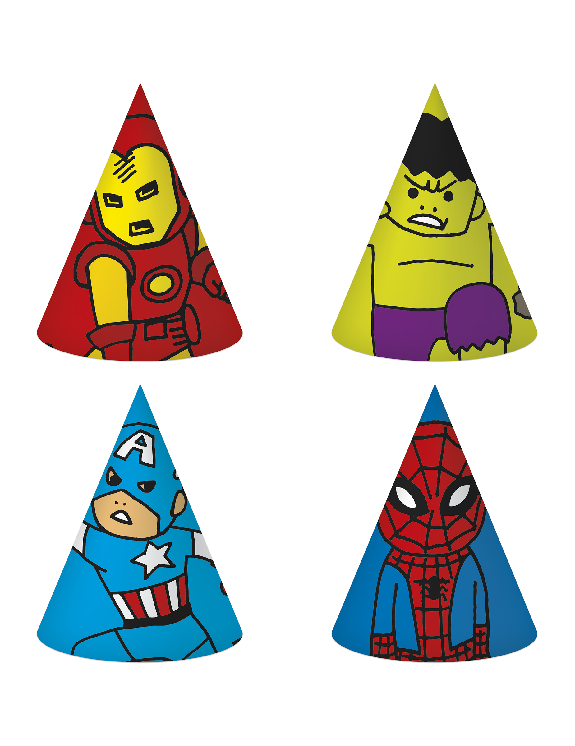 6 chapeaux de fête en carton Avengers pop comic