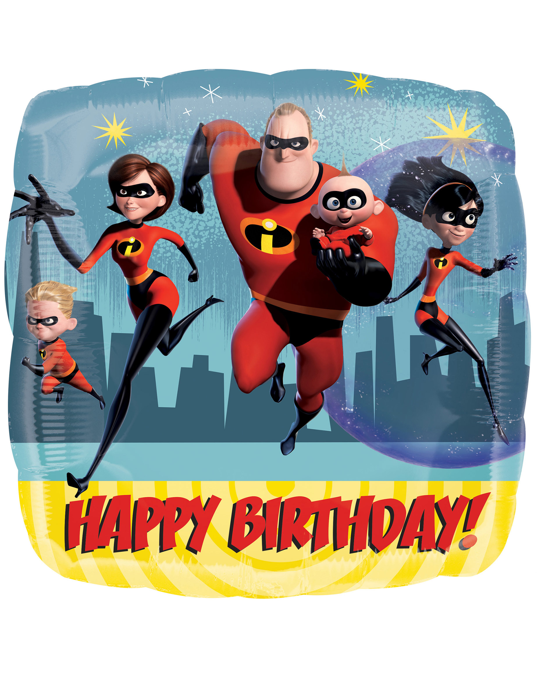 Ballon carré aluminium Happy Birthday Les Indestructibles 43 cm