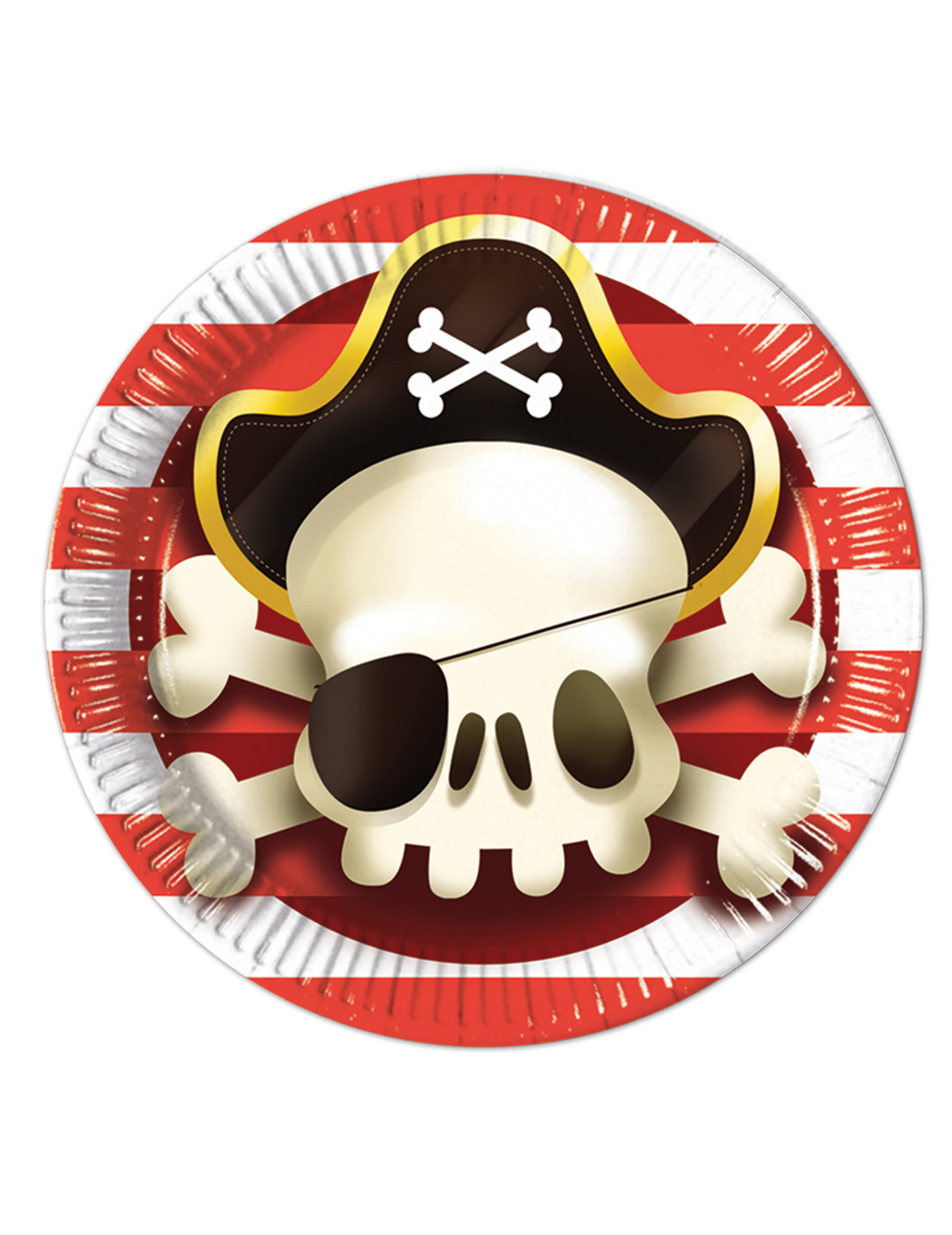 8 Assiettes en carton Pirate rouge et blanc 23 cm
