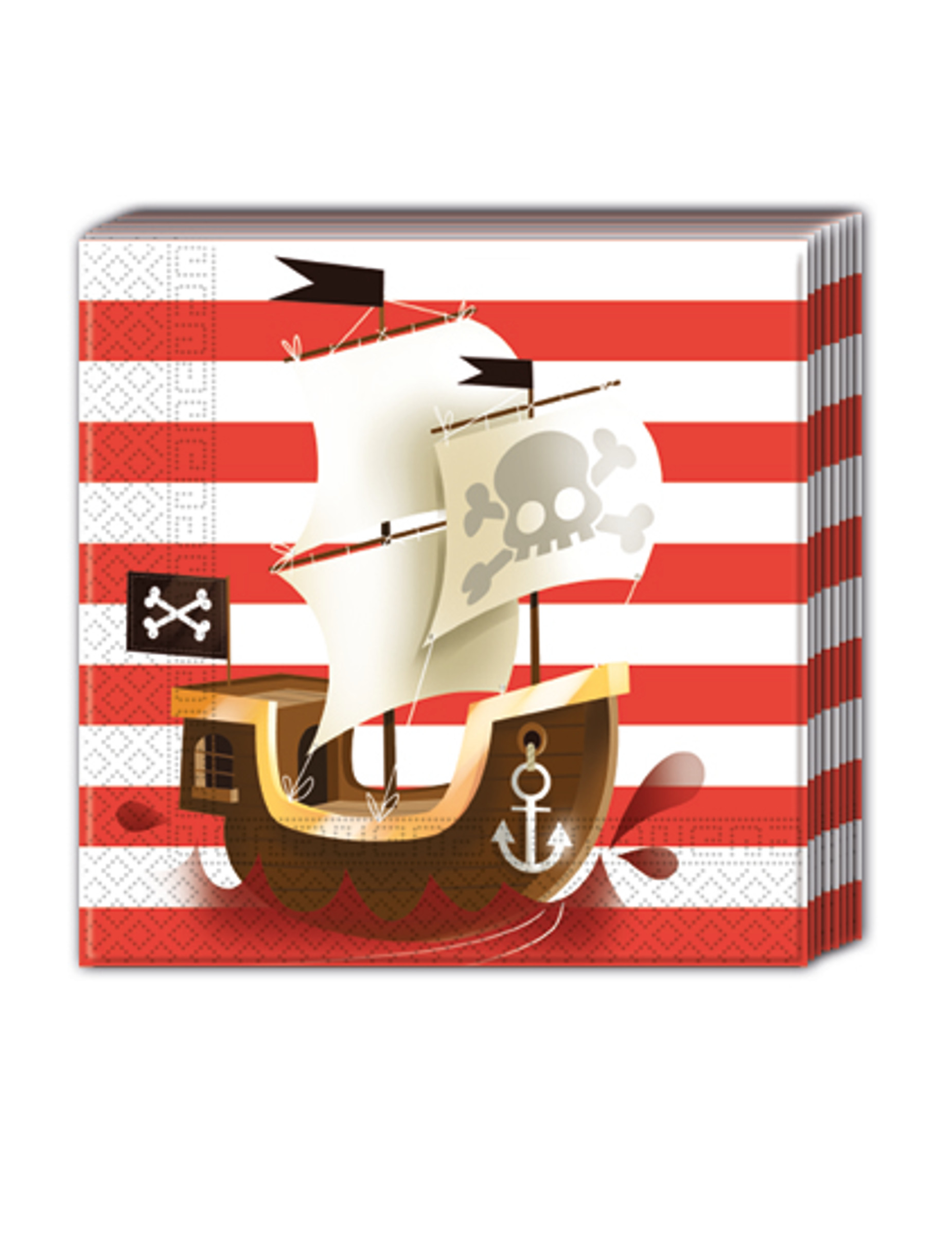 20 Serviettes en papier Pirate rouge et blanc 33 x 33 cm
